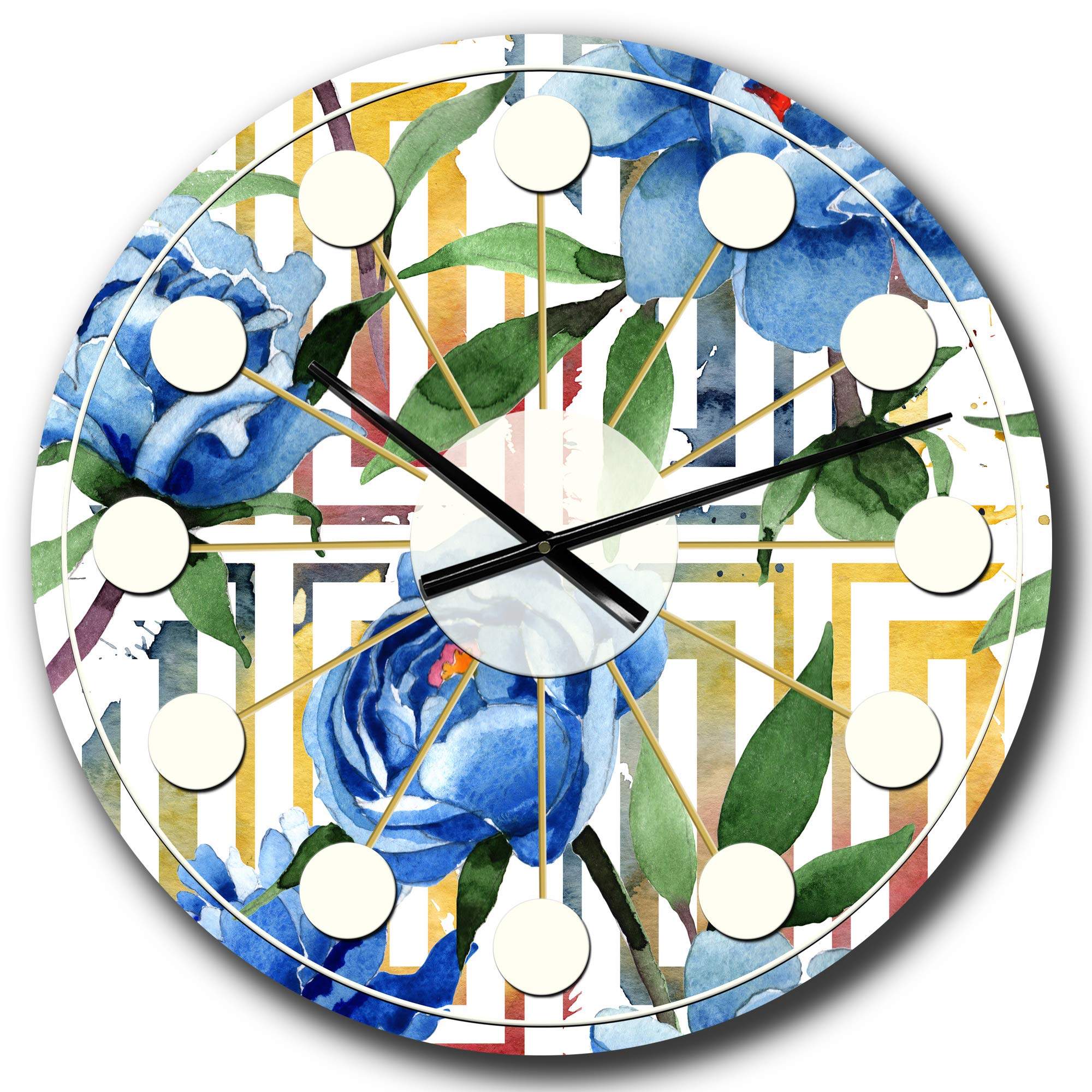 Designart Retro Floral Botanical Wall Clock - Mid-Century Modern Round Metal Wall Art for Home Decor | Perfect for Living Room, Bedroom & Office Decoration | Vintage Style Home Accent & Gift Idea