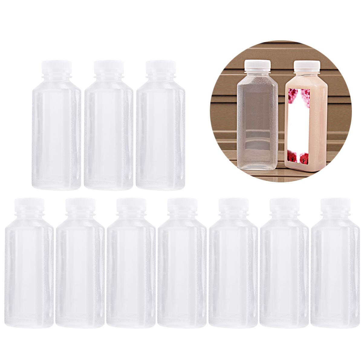 Hemoton 10-Pack Clear Plastic Milk Bottles with Lids - BPA-Free Reusable Drink Containers for Kids, Travel, Tea, Juice & Water Storage | Sustainable PP Jugs for Home, School & Picnics