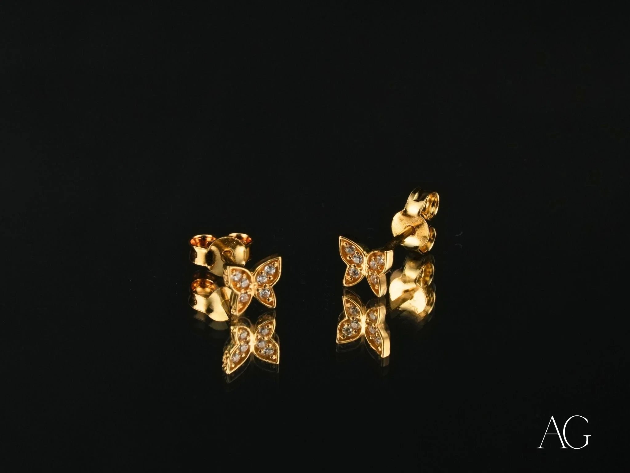 18K Gold CZ Butterfly Earrings for Women - Elegant Cubic Zirconia Stud Earrings - Perfect for Weddings, Parties & Special Occasions