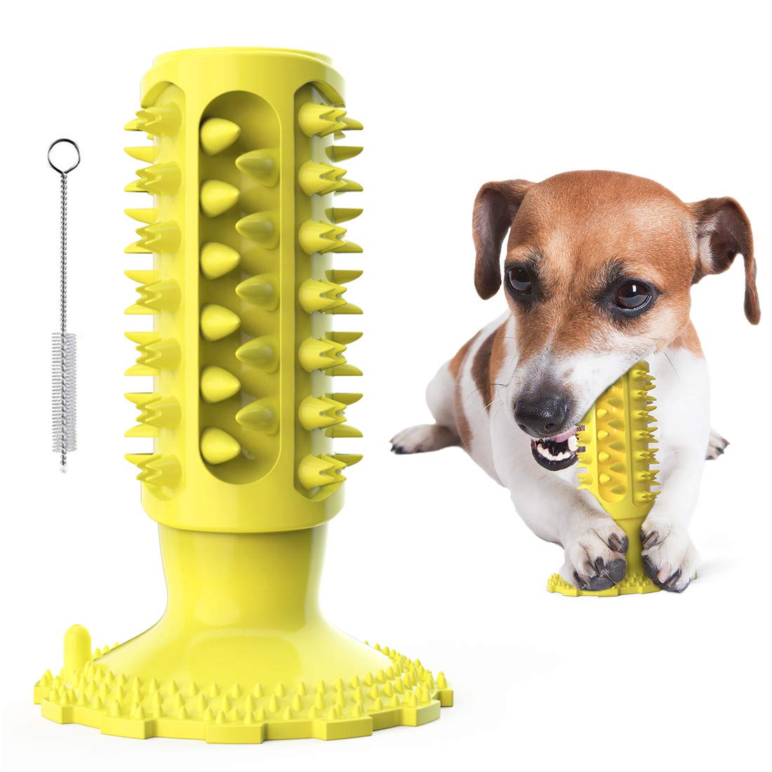 Indestructible Dog Chew Toys - Durable Natural Rubber Squeaky Toys for Puppies & Large Breed Dogs | Bite-Resistant Teeth Cleaning Chew Toy for Aggressive Chewers (Yellow) - Perfect for Playtime, Training & Dental Care