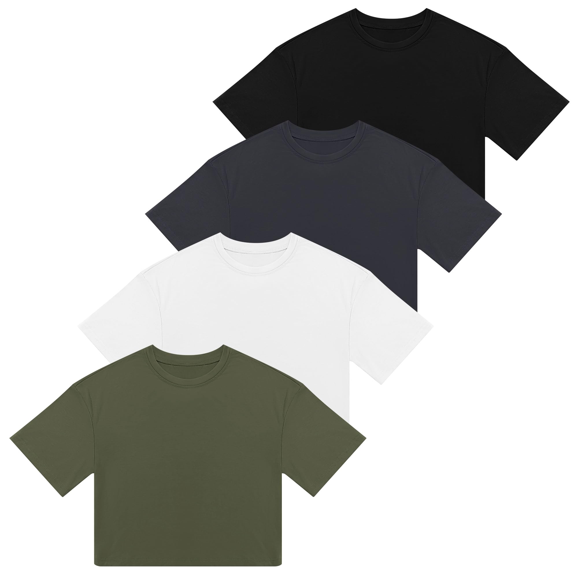 Riyiper 4 Pack Women's Half Sleeve Crop Tops - Casual Crew Neck Plain T-Shirts for Spring & Summer | Workout, Yoga, Office & Everyday Wear