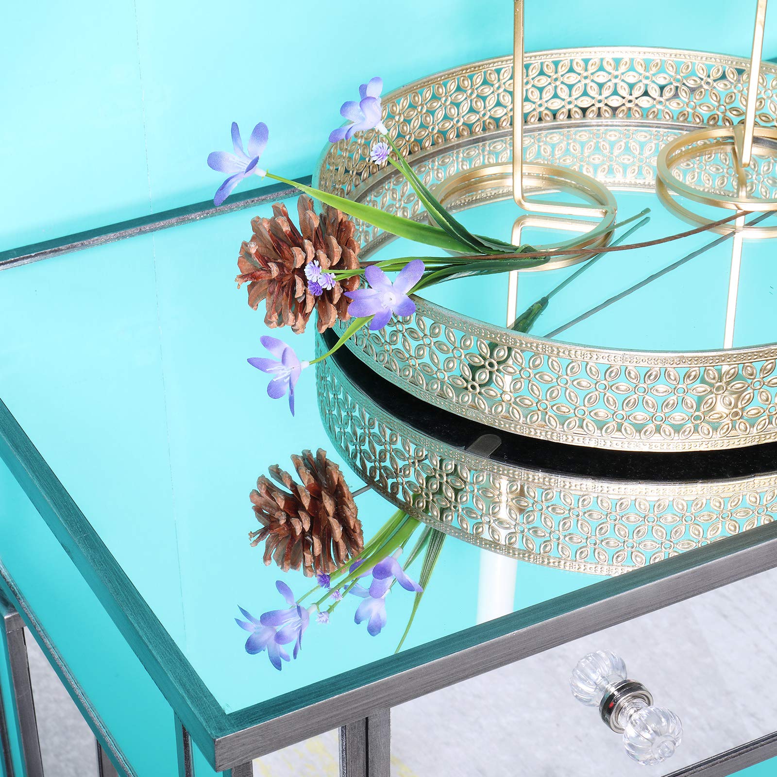 Modern Silver Mirrored Vanity Desk with 3 Drawers - Glass Console Table & Makeup Dressing Table for Bedroom, Living Room, Entryway | Perfect for Makeup Organization, Home Decor & Small Space Solutions