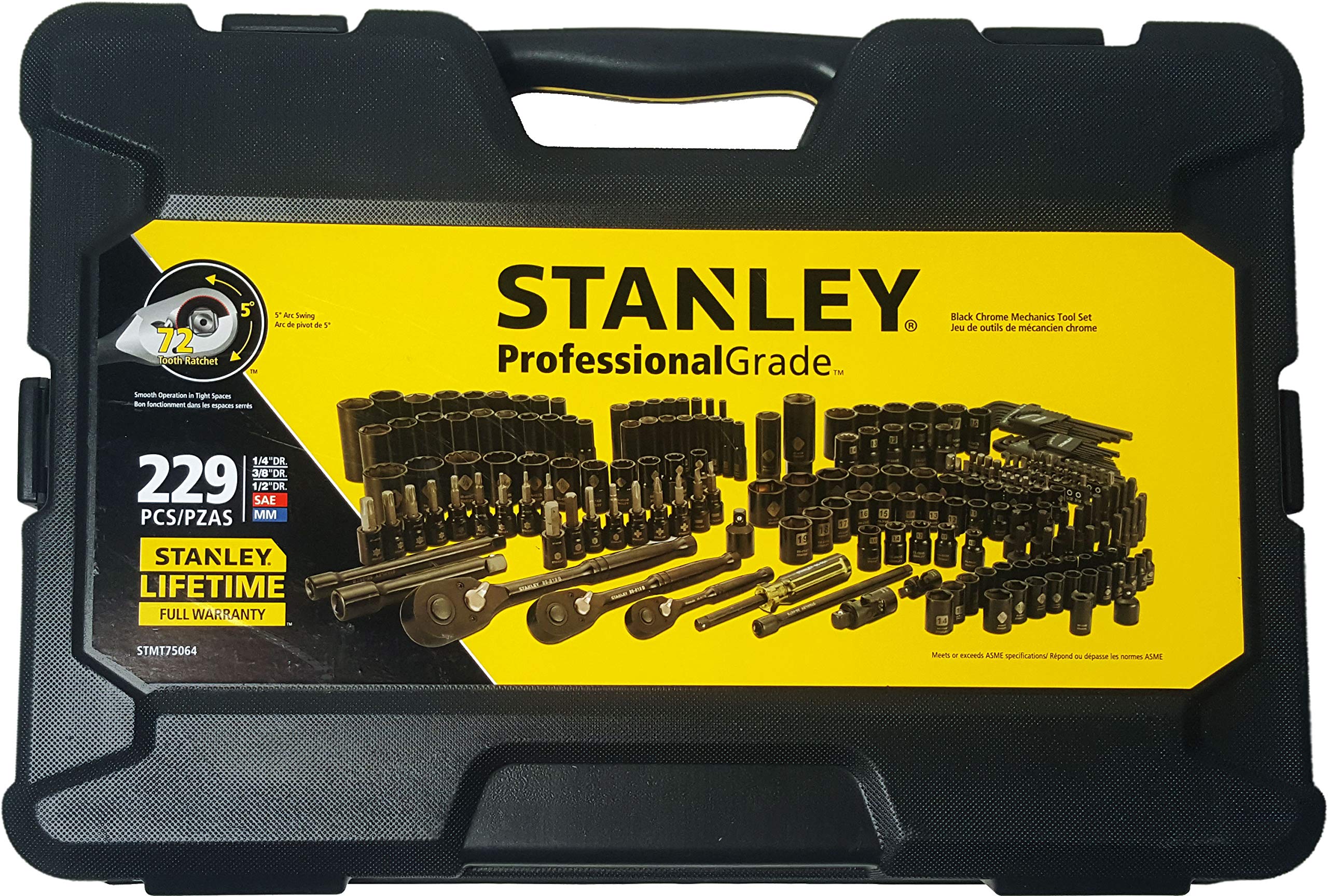 STANLEY Professional Grade Black Chrome 229-Piece Mechanics Tool Set - Socket Set for Automotive Repair, DIY Projects & Home Maintenance