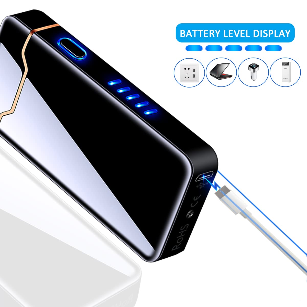 COZYLIFE USB Rechargeable Electric Arc Lighter - Windproof, High Power Flame, Touch Sensor Ignition - Perfect Gift for Men, Boyfriend, Father (Black) | Great for Camping, Hiking, Outdoor Adventures & Everyday Use