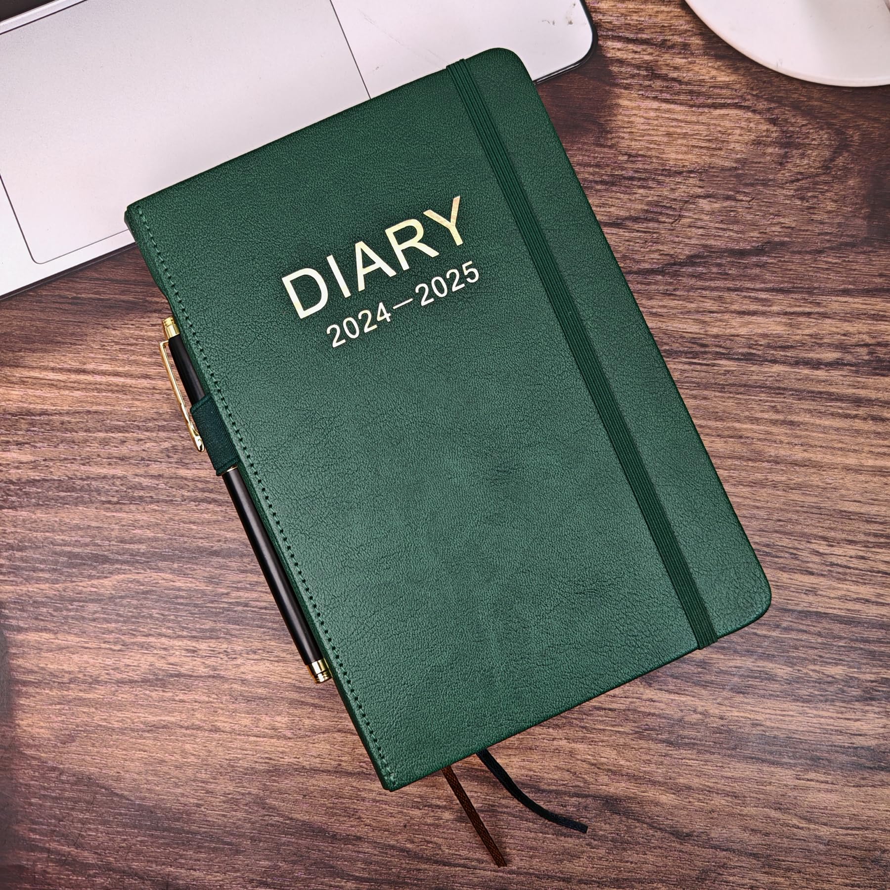 2024-2025 A5 Daily Planner - July 2024 to June 2025 Day Per Page Organizer with Colorful Side Panels, Monthly Tabs, Pen Loop & Inner Pocket - 400 Pages Green Productivity Journal for Work, School & Personal Planning