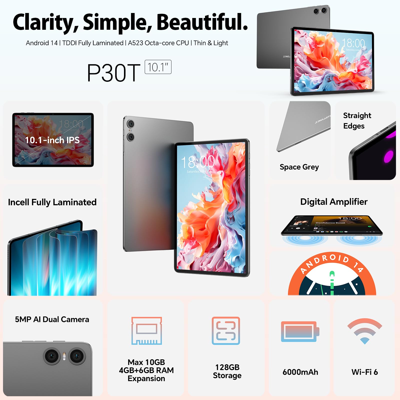 TECLAST 10-inch Android 14 Tablet with Keyboard - 10GB RAM 128GB Storage (Expandable to 1TB), WiFi 6, Bluetooth 5.4, 6000mAh Battery, GPS - 2-in-1 Laptop Tablet with Keyboard, Mouse, Case & Stylus - Perfect for Work, Study & Entertainment
