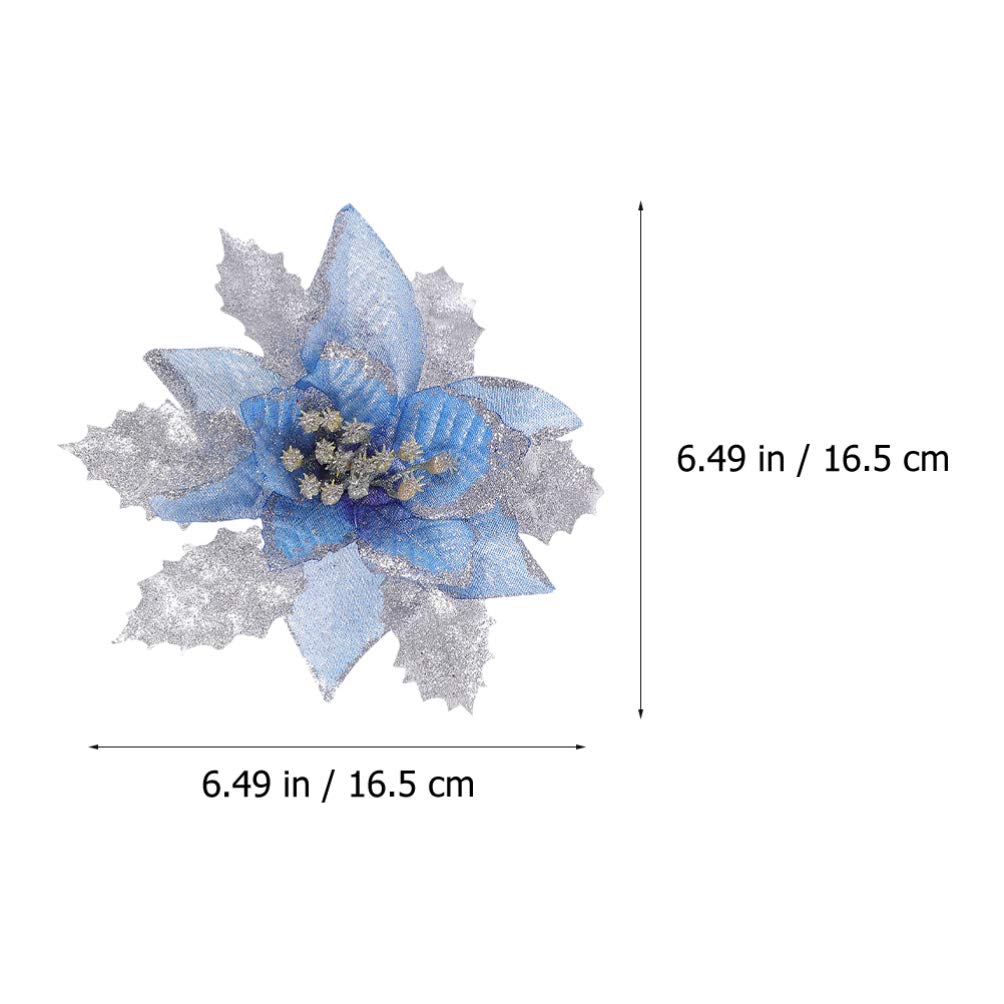 6pcs Blue Poinsettia Artificial Flowers - Christmas Decorative Wreath & Tree Ornaments for Holiday Home Decor, Party, Wedding, and Festive Events