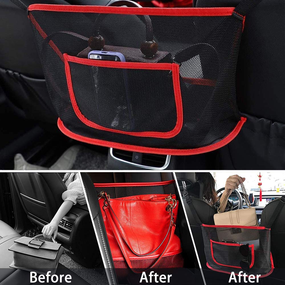 Car Seat Organizer - Mesh Handbag Holder & Backseat Storage Net for Cars (Red) | Perfect for Purse, Toys, Snacks & Travel Essentials