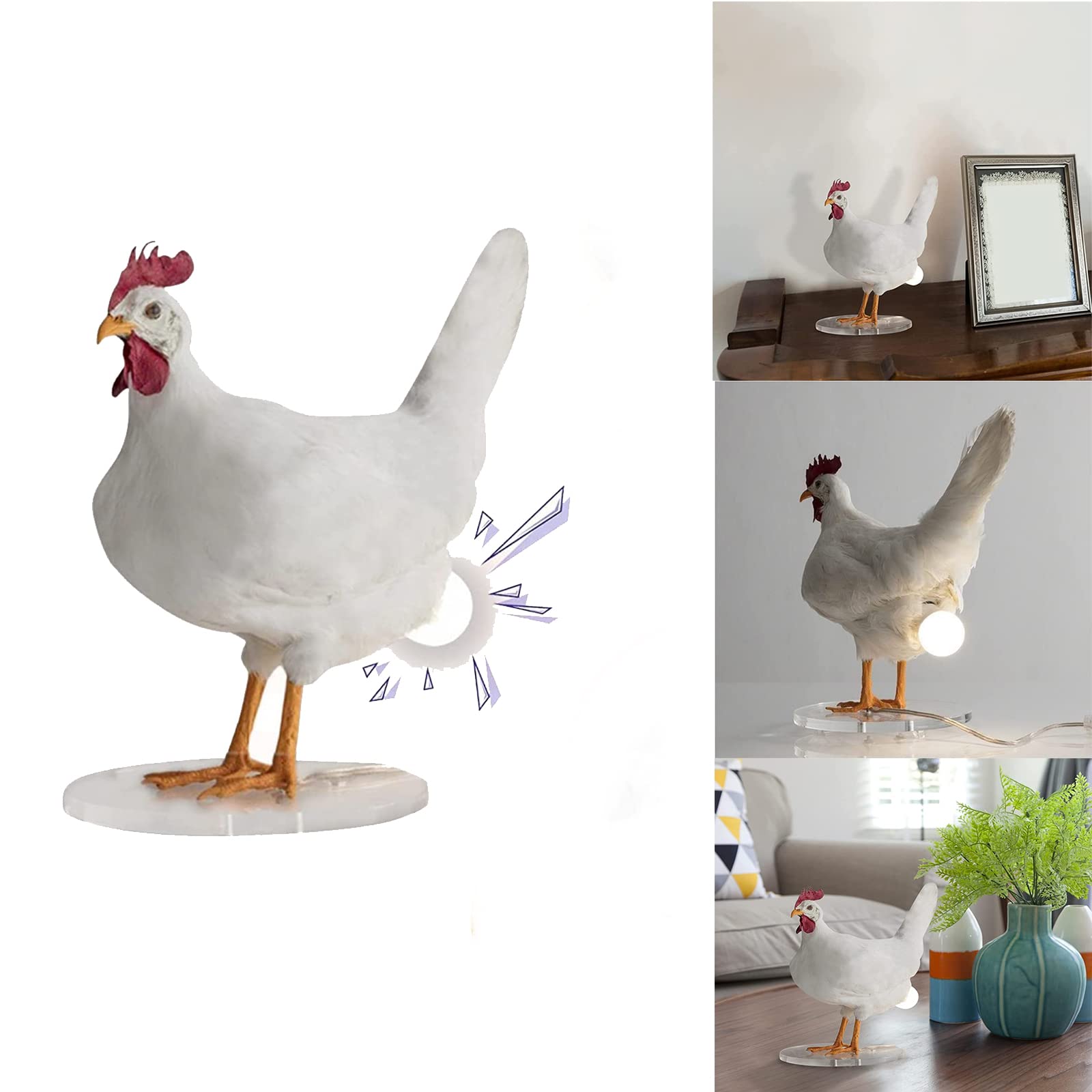 Realistic Resin Chicken Egg Lamp - Funny Lifelike Rooster Desk Light for Home & Office Decor - Perfect for Living Room, Bedroom, Kids Room & Workspace