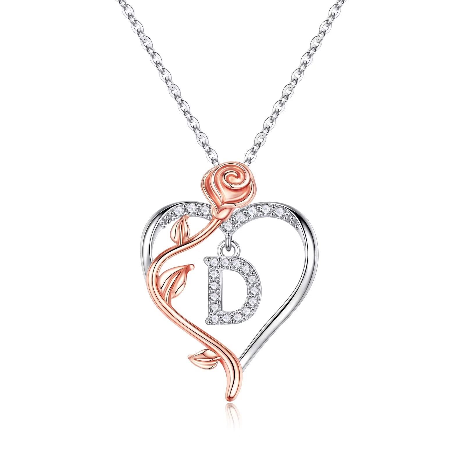 Yesteel Rose Heart Initial Necklace for Women - Personalized Letter Pendant Jewelry, Mothers Day Valentines Anniversary Birthday Gifts for Her, Wife, Girlfriend - Perfect for Romantic Occasions & Everyday Wear