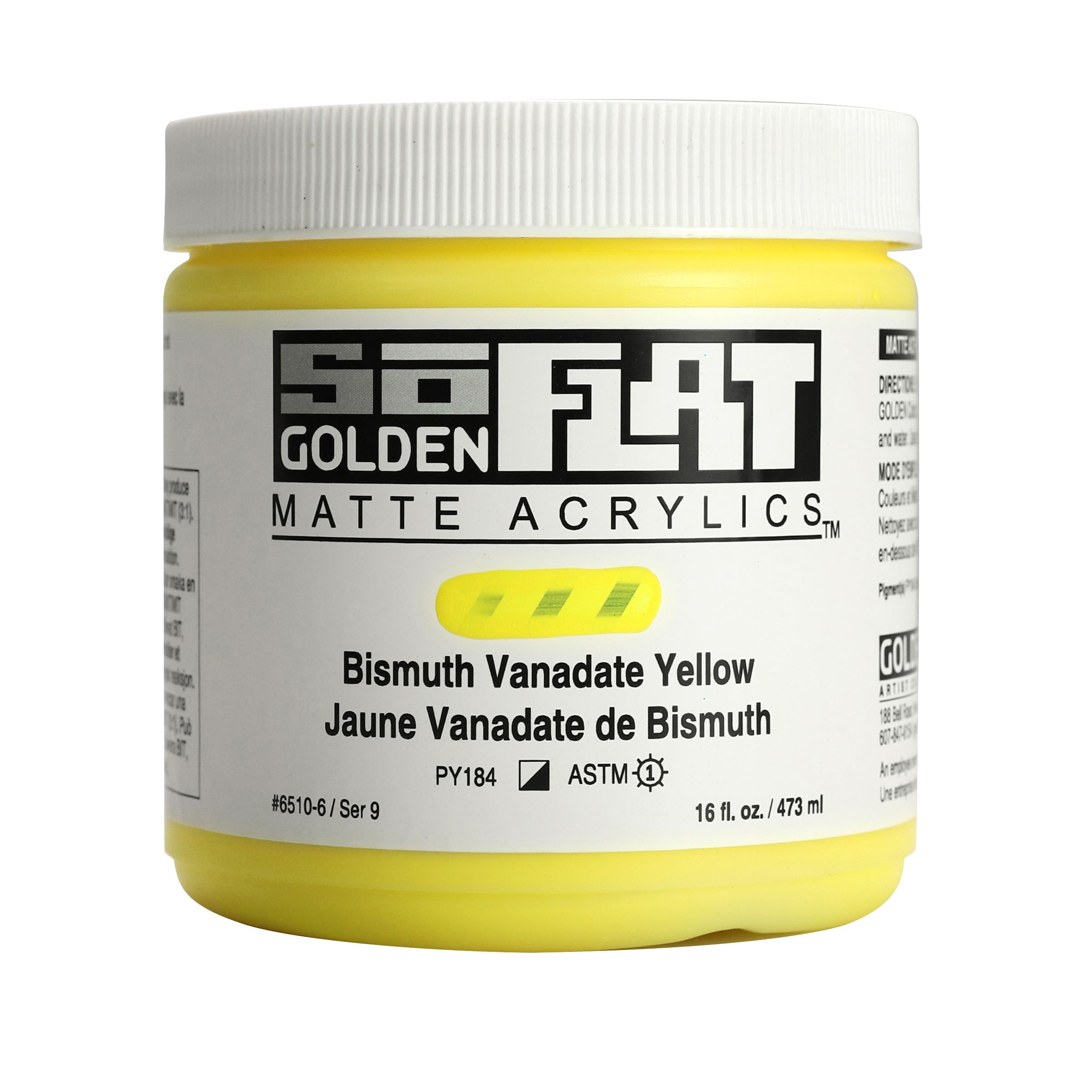 GOLDEN SoFlat Matte Acrylic Paint - Bismuth Vanadate Yellow, 16 fl oz Jar, Professional Semi-Opaque Acrylics for Artists | Perfect for Canvas Painting, Murals & DIY Crafts