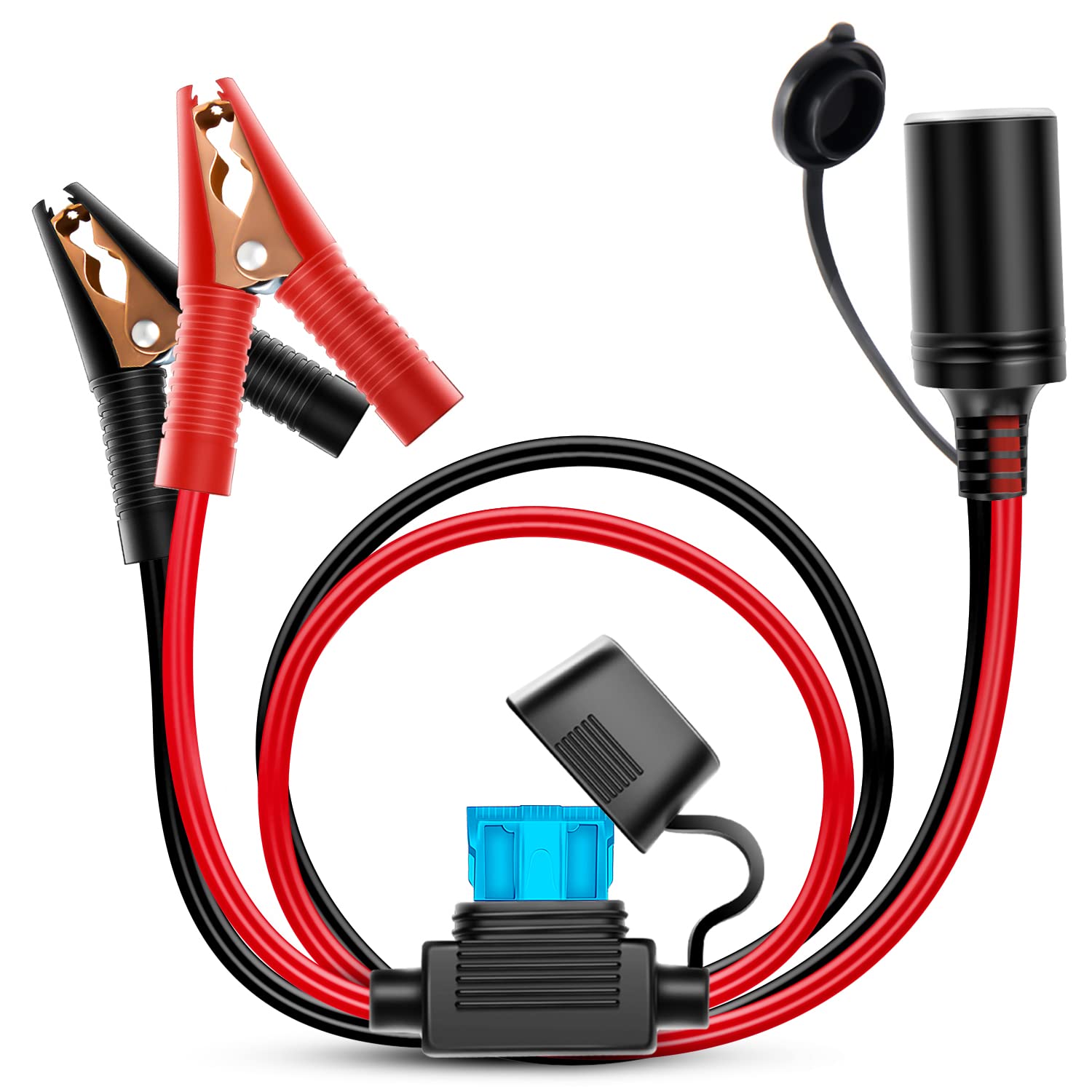 Nilight 16 AWG 4.9FT Car Battery Extension Cable with Cigarette Lighter Adapter - 15A Fuse, Clip-On Plug & Socket - Perfect for Charging Devices, Powering Car Accessories & Emergency Jump Starts in Vehicles, Trucks & RVs