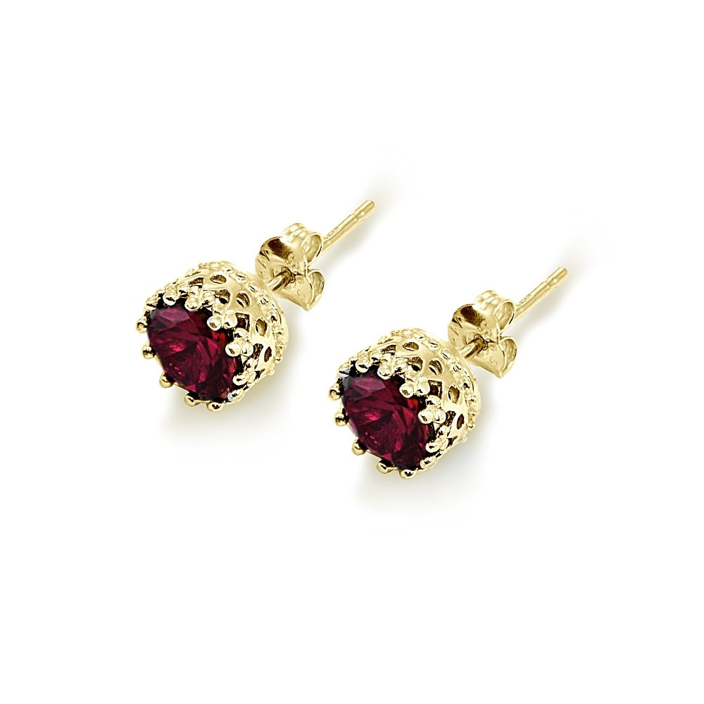 Sterling Silver 6mm Created Ruby Crown Small Stud Earrings for Women & Girls - Perfect Gift for Birthday, Anniversary & Everyday Elegance