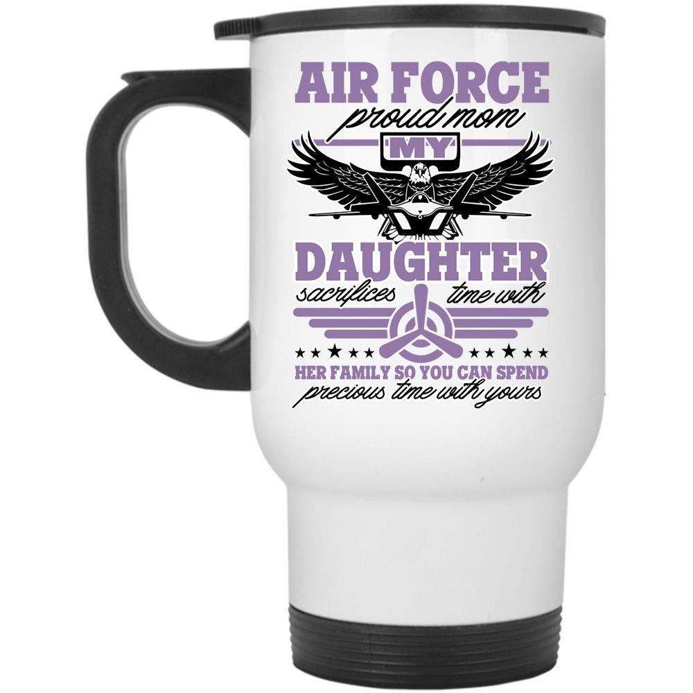 Air Force Mom Travel Mug - Insulated Coffee Cup for Military Moms | Proud Air Force Daughter Gift | White Ceramic Tumbler with Lid | Perfect for Deployment Care Packages, Military Appreciation Gifts & Everyday Use