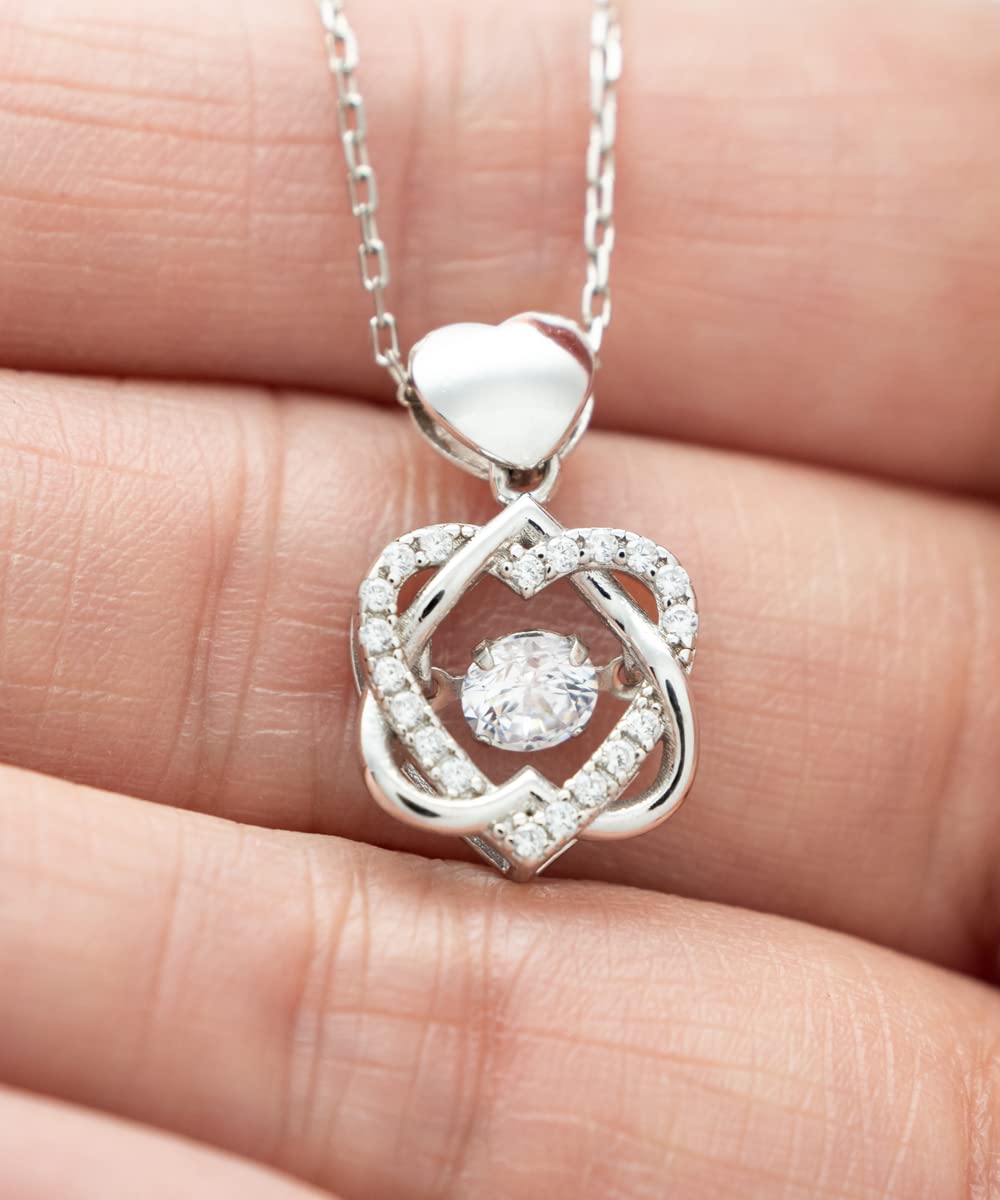 Amangny Sterling Silver Cubic Zirconia Heart Knot Necklace - Thoughtful Mother's Day Gift from Son, Elegant Jewelry for Mom with 'I Love You' Message - Perfect for Birthdays, Anniversaries & Special Occasions