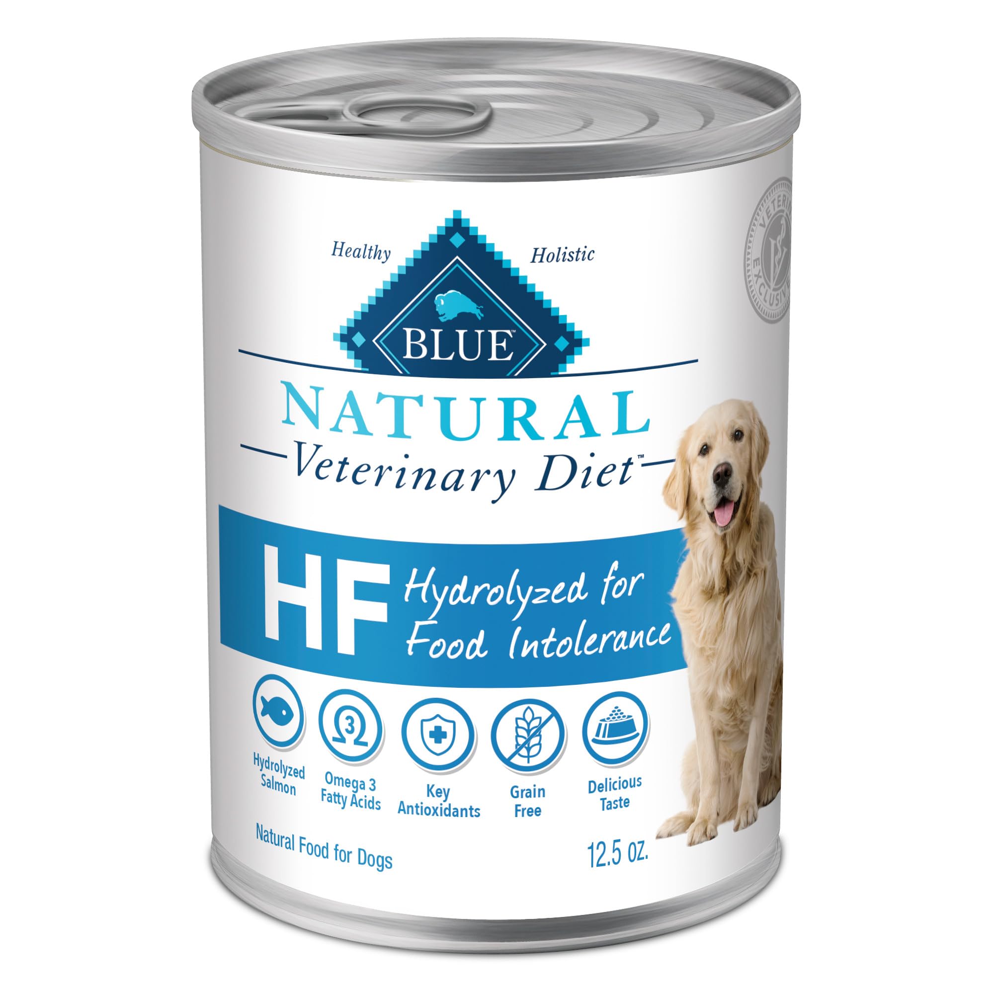 Blue Buffalo Natural Veterinary Diet HF Hydrolyzed Wet Dog Food for Food Intolerance – Salmon Recipe (12.5-oz Cans, Pack of 12) – Vet Prescription Required – Ideal for Dogs with Sensitive Stomachs & Allergies