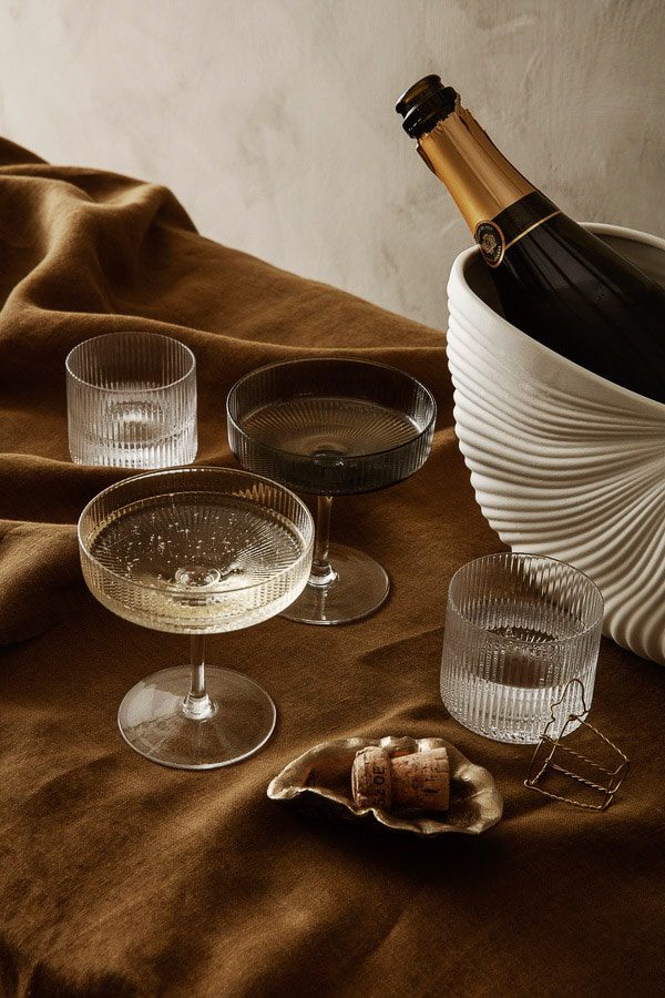 FERM LIVING Ripple Low Glasses Set of 4 - Smoked Grey Modern Drinking Glasses for Water, Juice & Cocktails - Perfect for Home Bar, Dinner Parties & Everyday Use