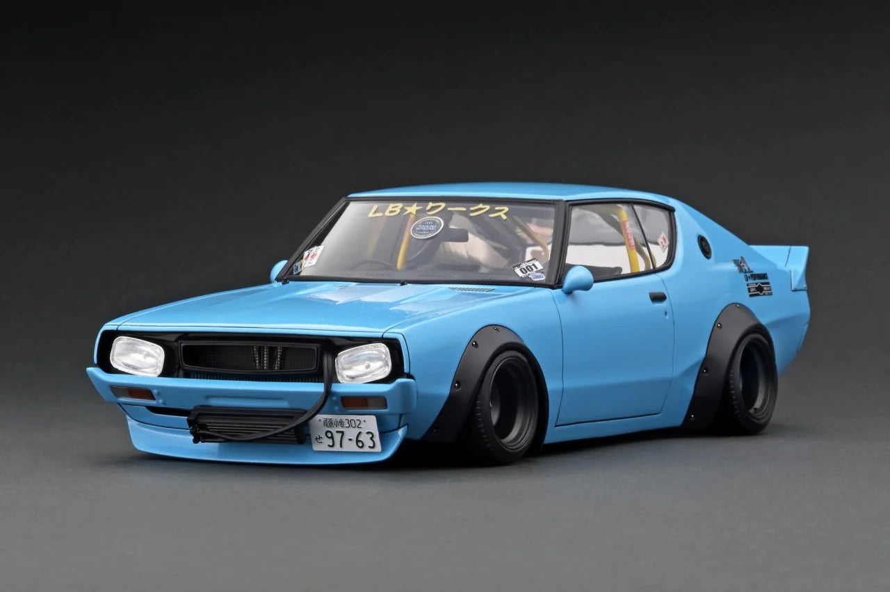 1:18 Scale Nissan Kenmari LB WORKS Light Blue Diecast Model Car - Collectible Japanese Tuner Vehicle for Display & Racing Enthusiasts - Perfect for Home Office Decor, Car Shows, and Gift Giving