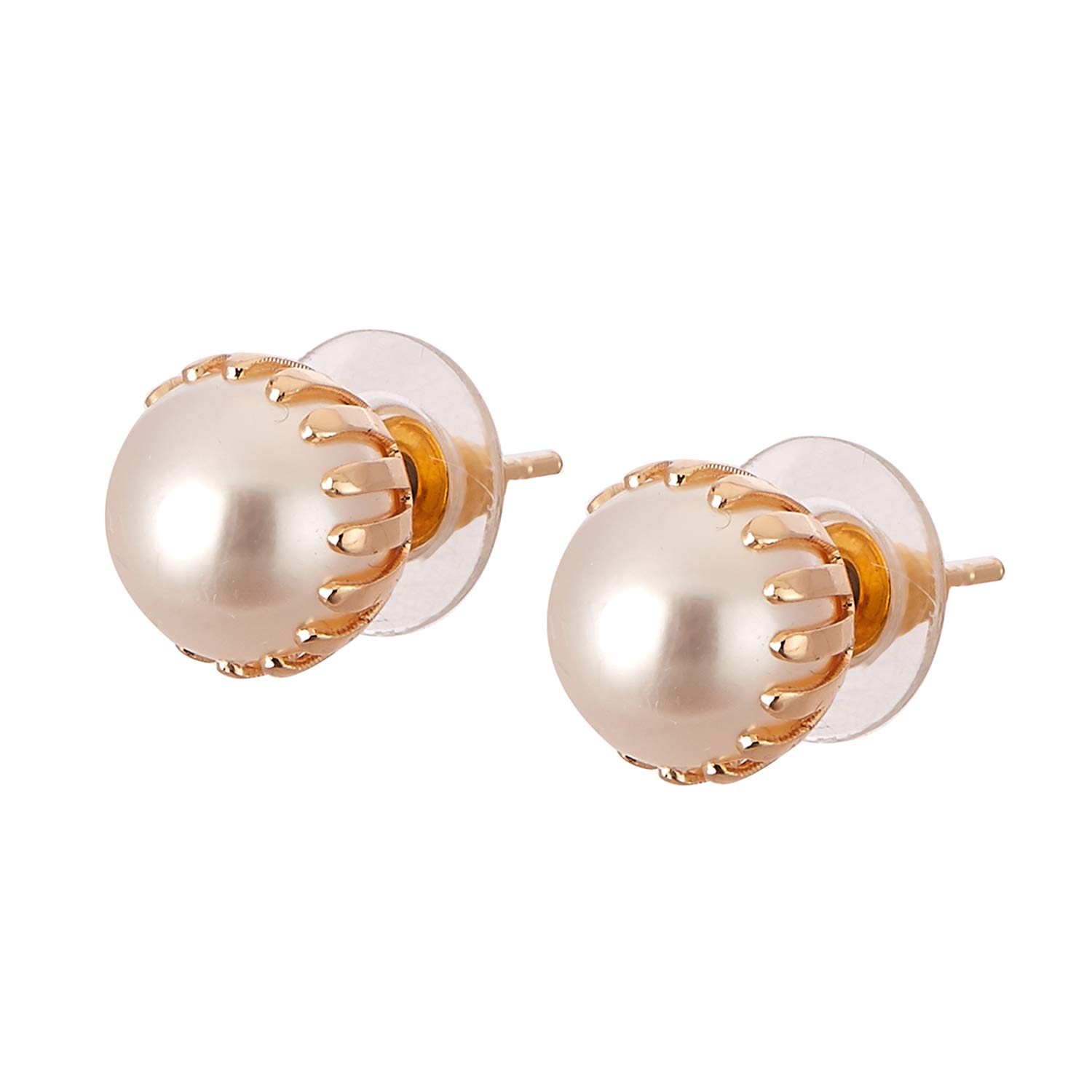 Zeneme Pearl Stud Earrings for Women - Engraved Push Back Earrings for Daily Wear & Office Style - Perfect Gift for Girls and Women (Ideal for Work, Dating & Special Occasions)