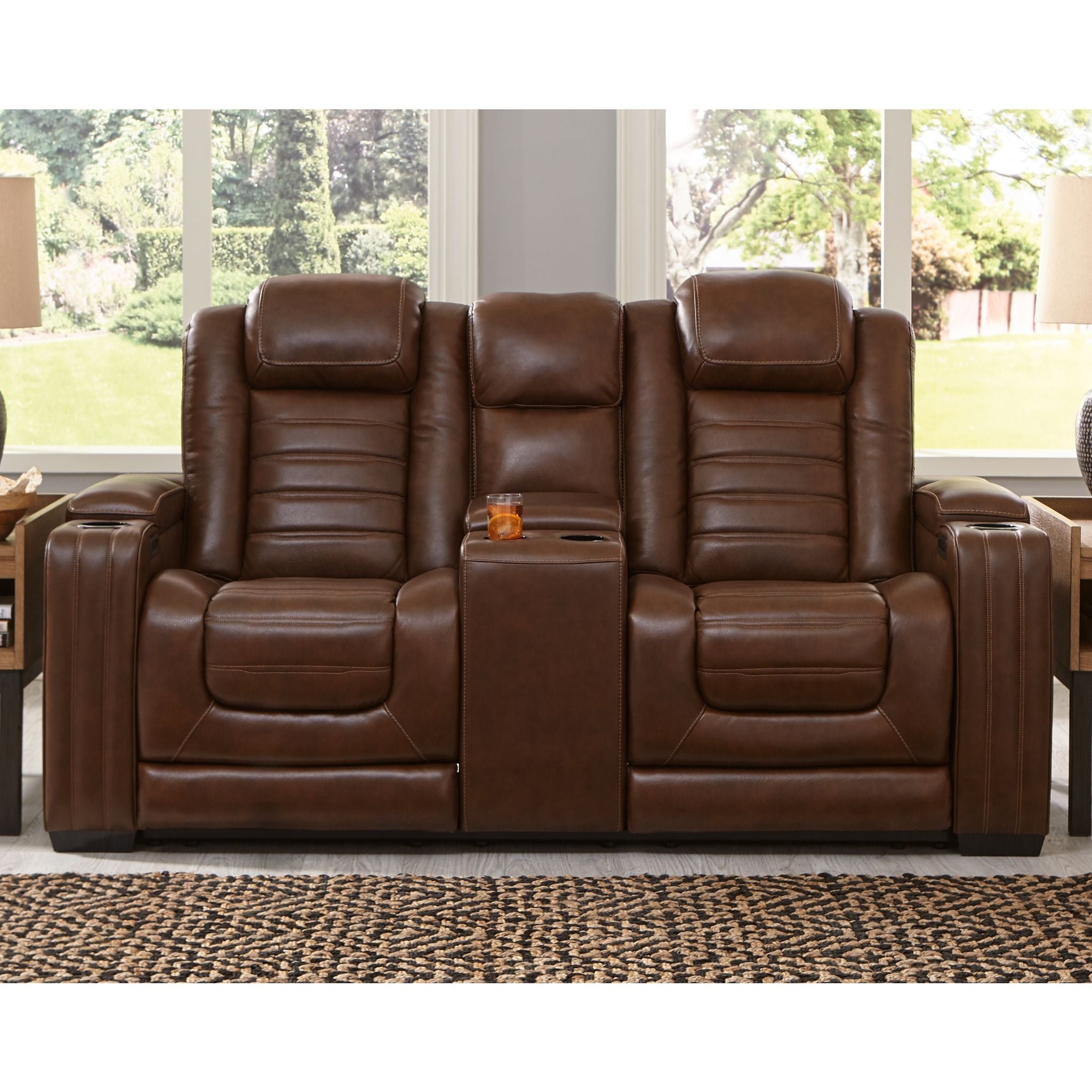 Power Reclining Loveseat with Console - Chocolate Brown Leather - Perfect for Living Room, Home Theater & Small Spaces