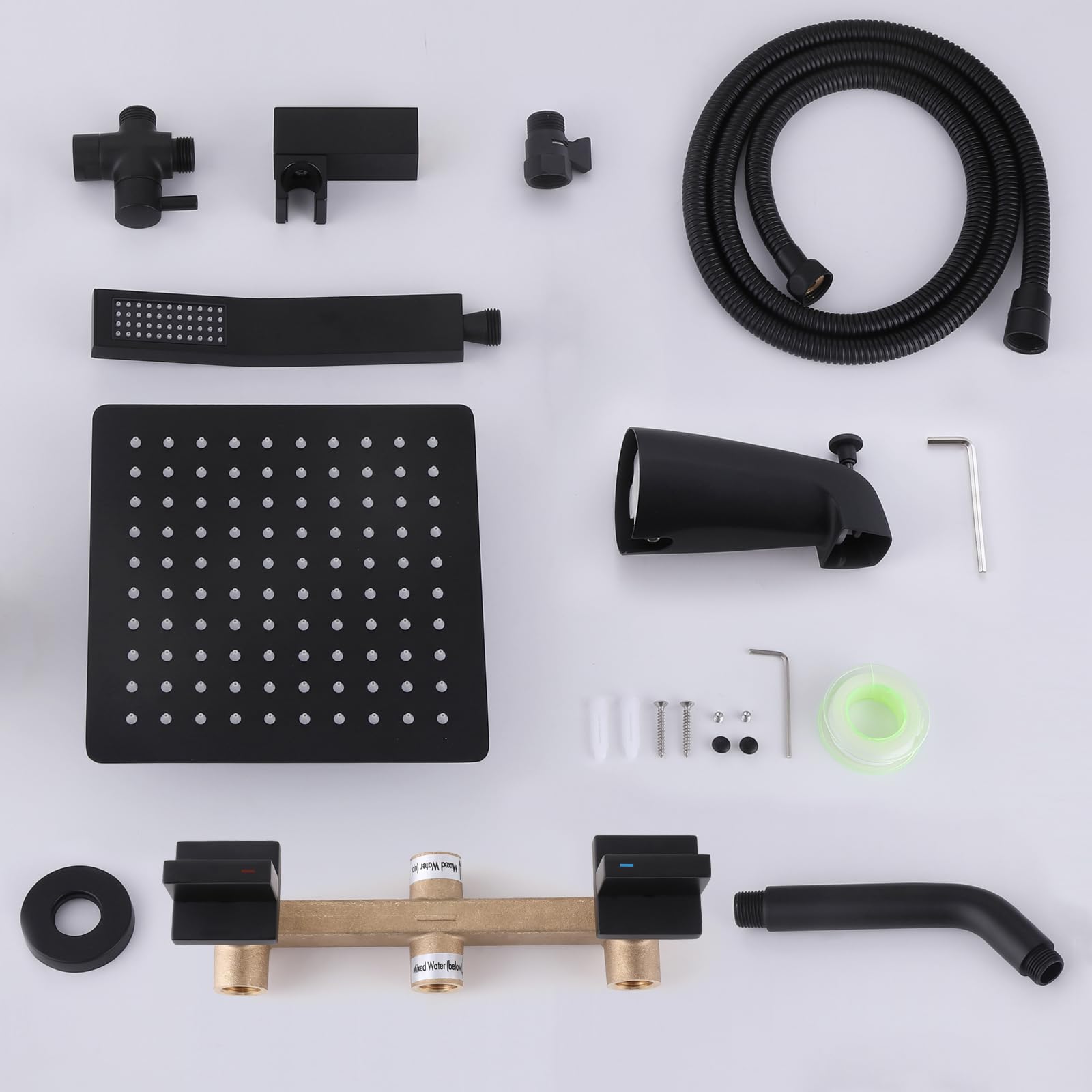 2 Handle Matte Black Shower Faucet Set with Tub Spout - Complete Bathtub Shower System Kit - Durable Brass Construction for Bathroom Remodeling & Home Upgrade