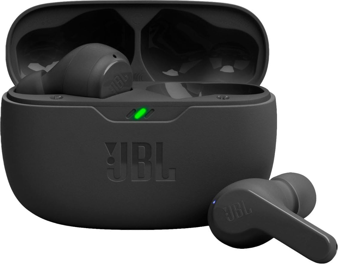 JBL Vibe Beam True Wireless Bluetooth Earbuds - Black (Renewed Like New) | Noise Cancelling, 32H Playtime, IP54 Waterproof for Gym, Running & Travel