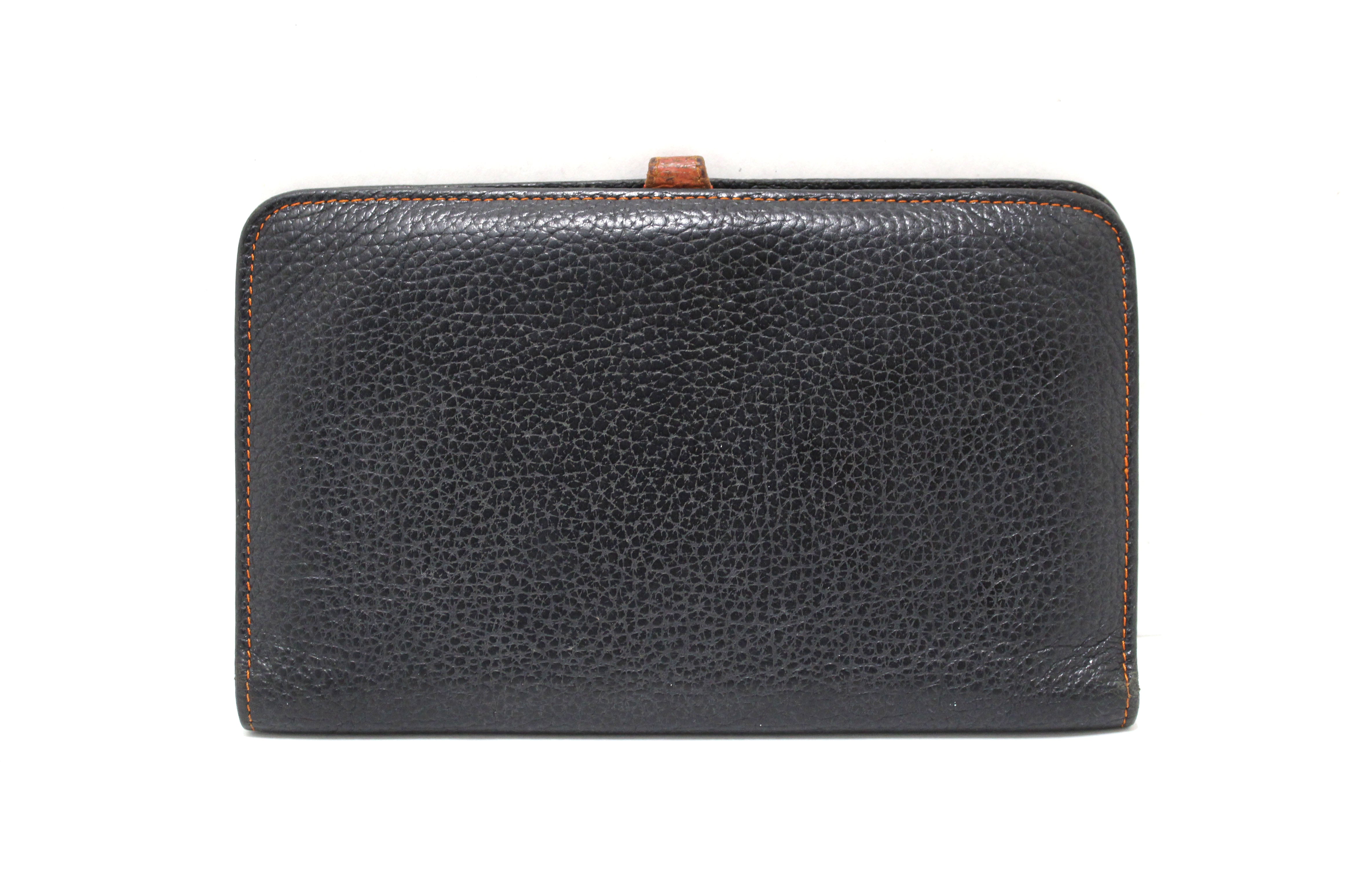 Authentic Hermes Black & Brown Bi-Color Togo Leather Dogon Wallet for Men - Luxury Bifold Credit Card Holder for Everyday Use & Travel