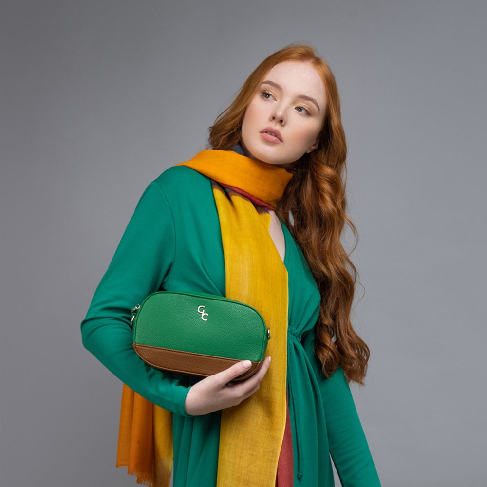 Stylish Galway Crystal Two-Tone Crossbody Bag for Women - Green & Tan - Perfect for Travel, Shopping, and Everyday Use