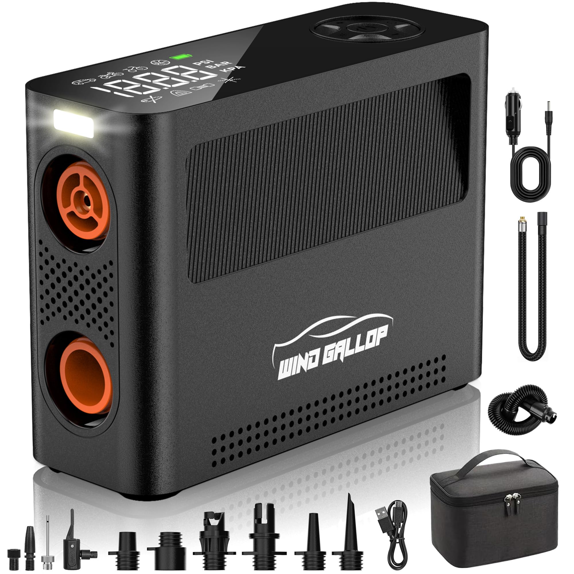 **150PSI Electric Air Pump - 4X Faster Portable Air Compressor for Car Tires, Bike, SUP, Kayak, Ball & Tent | 9 Pump Modes | Auto Shutoff | Perfect for Travel, Camping & Outdoor Adventures**