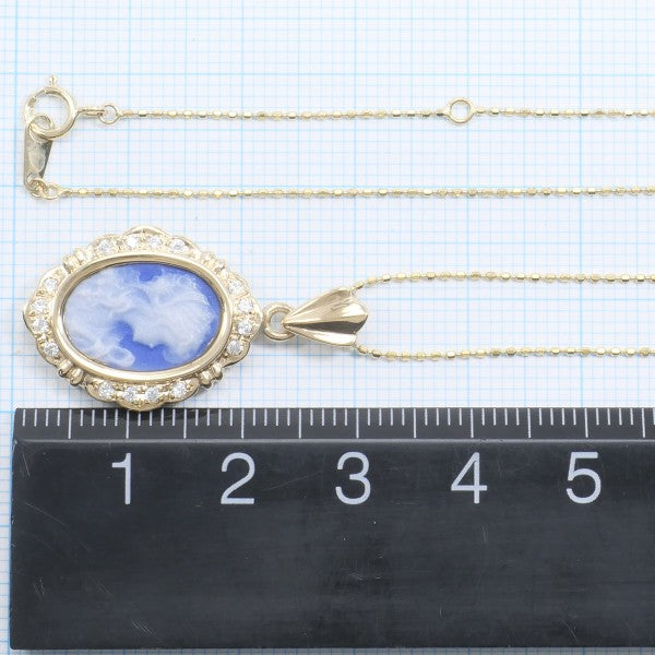 14K Yellow Gold Cameo Necklace with Zirconia Stones - Elegant Vintage Jewelry for Women, Perfect for Weddings, Parties & Special Occasions
