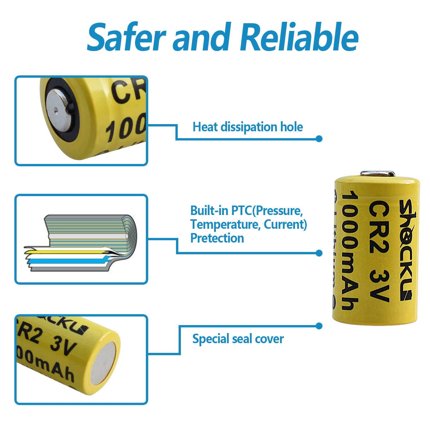 (2-Pack) Shockli CR2 3V Lithium Photo Batteries 1000mAh - Long-Lasting Power for Golf Rangefinders, Fujifilm Instax Mini55 Cameras & Digital Devices - Perfect for Outdoor Photography, Hunting & Sports Activities