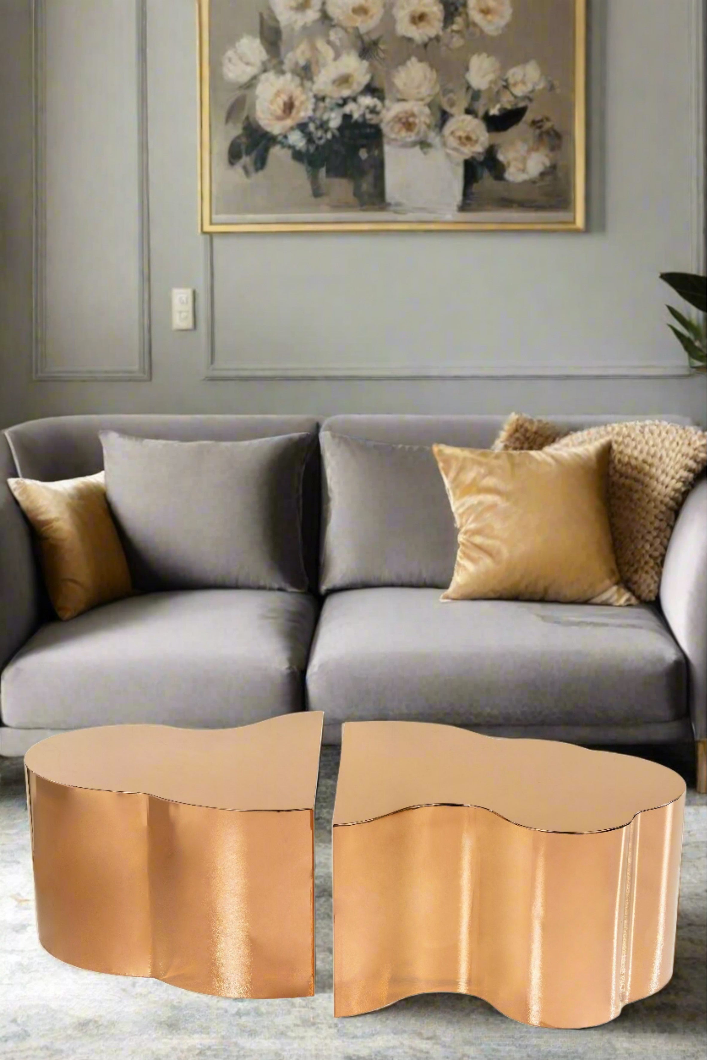 Set of 2 Modern Rose Gold Coffee Tables - Mid-Century Style Living Room Furniture for Small Spaces - Perfect for Apartments, Condos & Cozy Home Decor