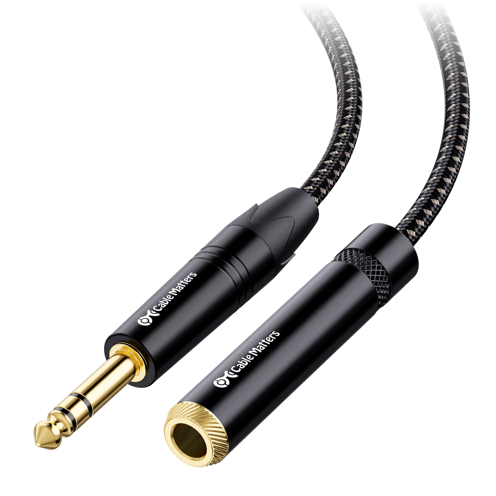Cable Matters 25 ft Braided 1/4 Inch TRS Extension Cable - Male to Female Audio Cable for Studio, Guitar, Keyboard & Professional Audio Equipment
