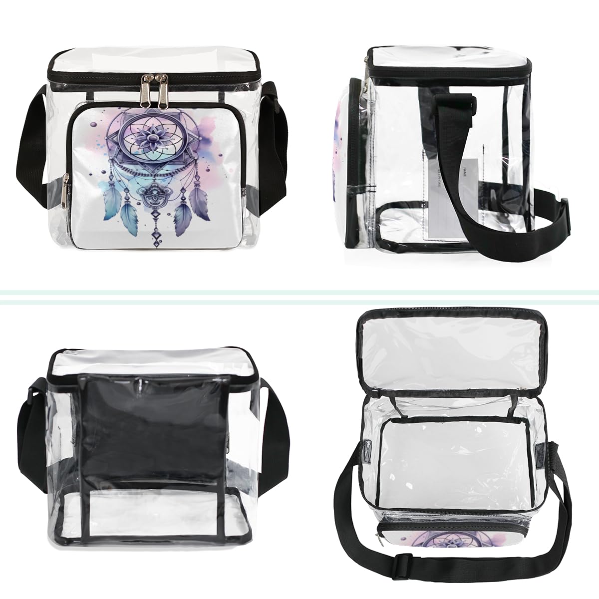 GzLeyigou Clear Transparent Tote Bag with Handles - Native American Dream Catcher Design Crossbody Shoulder Bag for Lunch, Outdoor Activities, Travel, Picnics, Concerts & Stadium Events (Stadium Approved) - Perfect for Music Festivals, Beach Days and Security Checkpoints