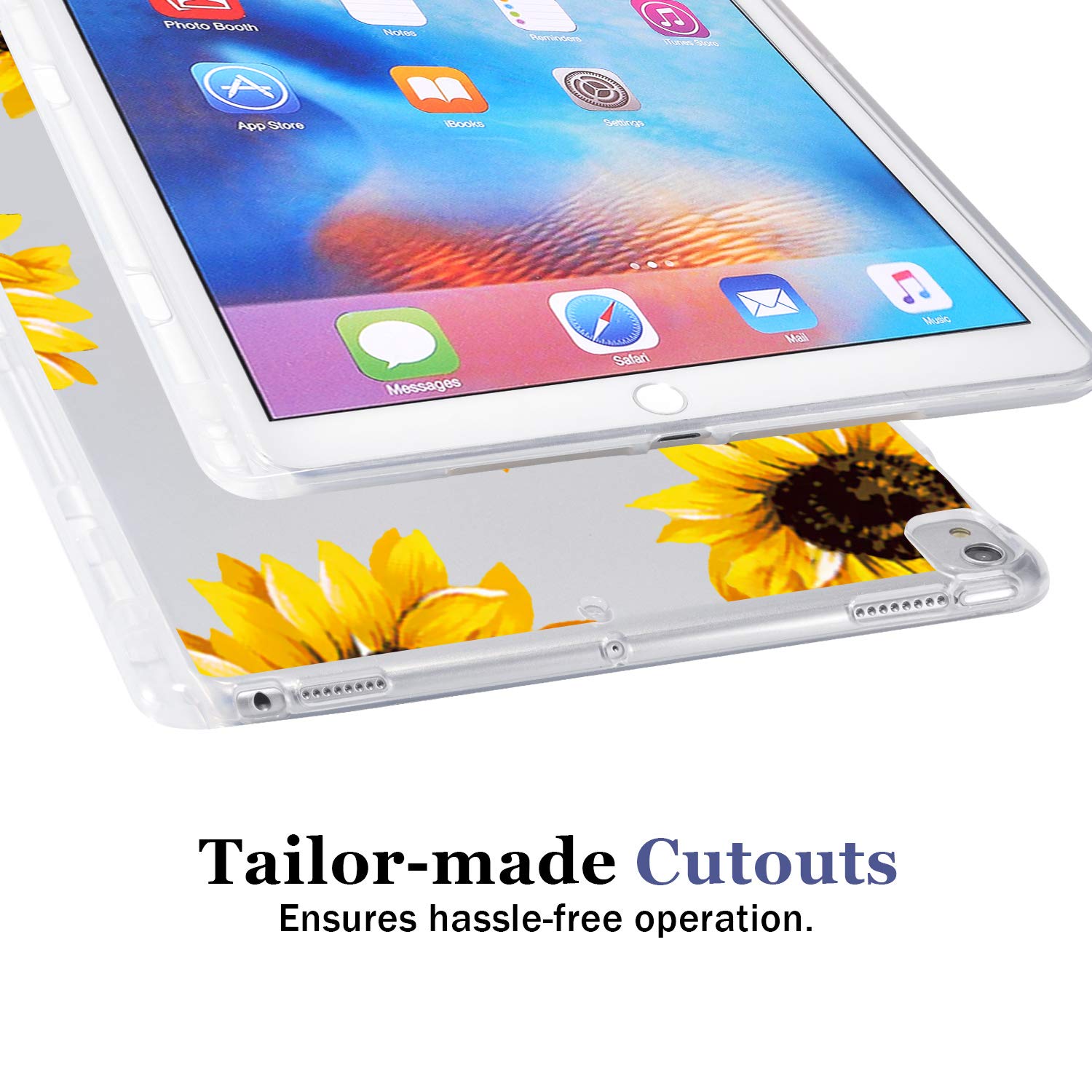 JOYLAND Sunflower iPad Pro 12.9 Case (2018 Model) - Clear Floral TPU Cover with Pencil Holder | Anti-Scratch & Shockproof Slim Fit Protection | Perfect for Work, School & Travel