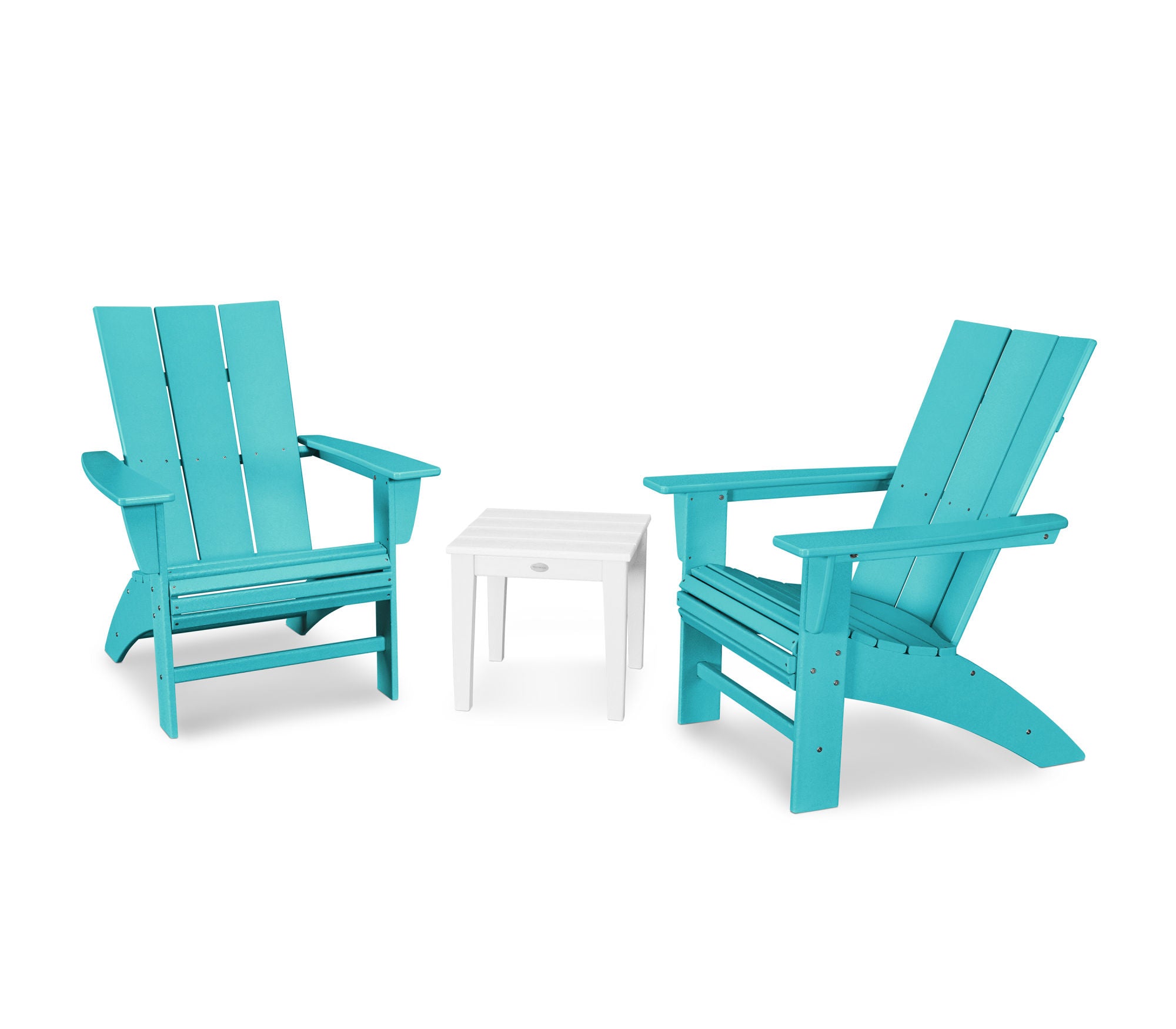 POLYWOOD Modern 3-Piece Curveback Adirondack Outdoor Patio Set - Durable All-Weather Furniture for Garden, Poolside & Backyard Relaxation