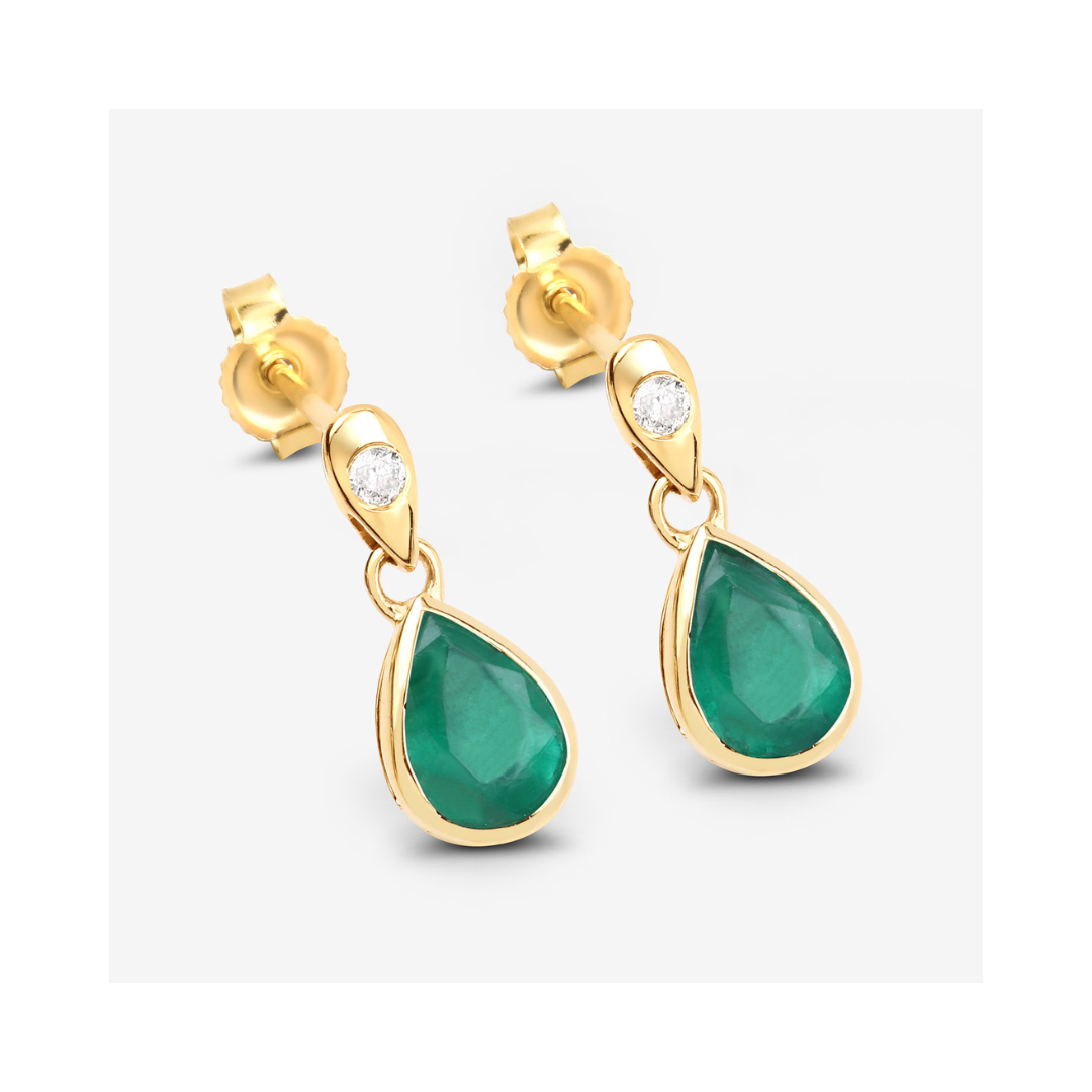 Authentic Zambian Emerald & Diamond Dangle Earrings | Luxury 18K Gold Jewelry for Women | Perfect for Weddings, Parties & Special Occasions