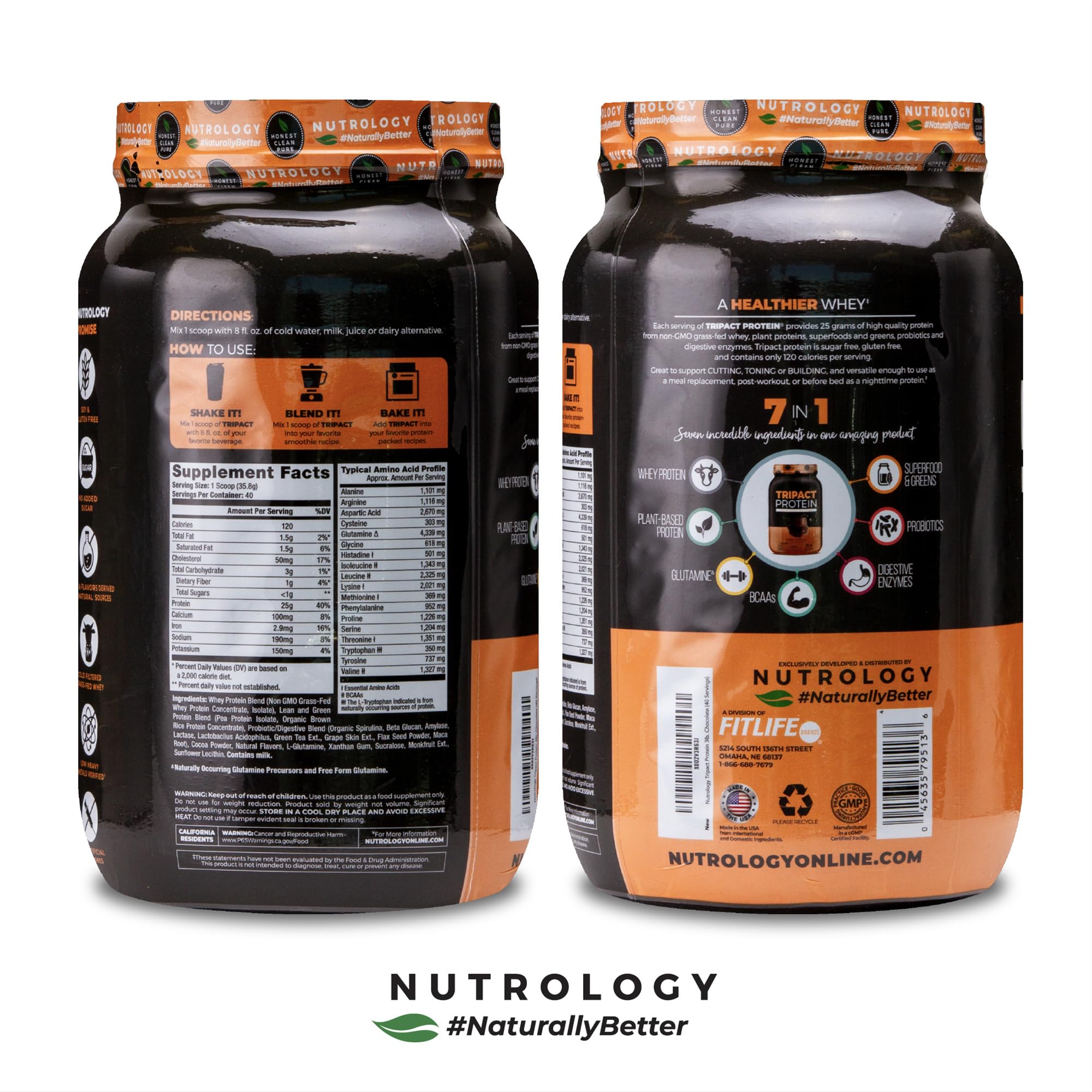 Nutrology TRIPACT Protein Powder - Creamy Chocolate 7-in-1 Meal Replacement Shake with Grass-Fed Whey, Pea Protein, Rice Protein, Greens, Probiotics & BCAAs | 40 Servings for Muscle Recovery, Weight Management & Post-Workout Nutrition | Perfect for Athletes, Fitness Enthusiasts & Busy Professionals