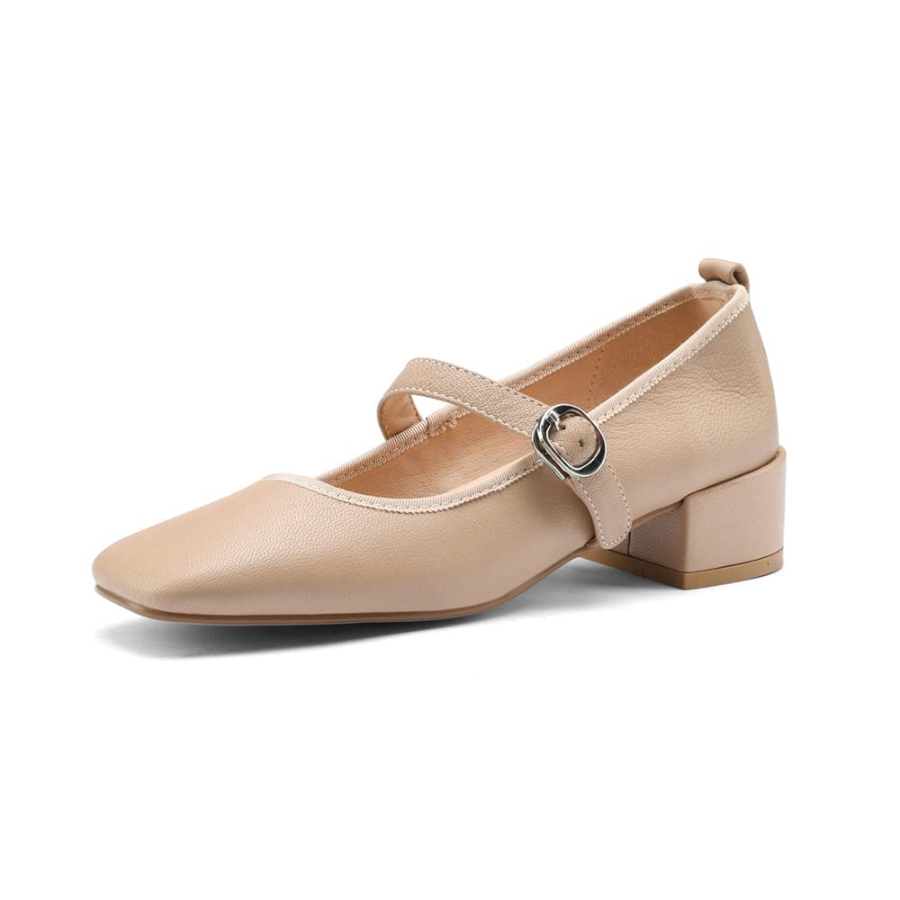TinaCus Women's Genuine Leather Mary Jane Shoes - Square Toe, Handmade Buckle, Low Chunky Heel for Casual Wear | Perfect for Office, Dating & Everyday Comfort