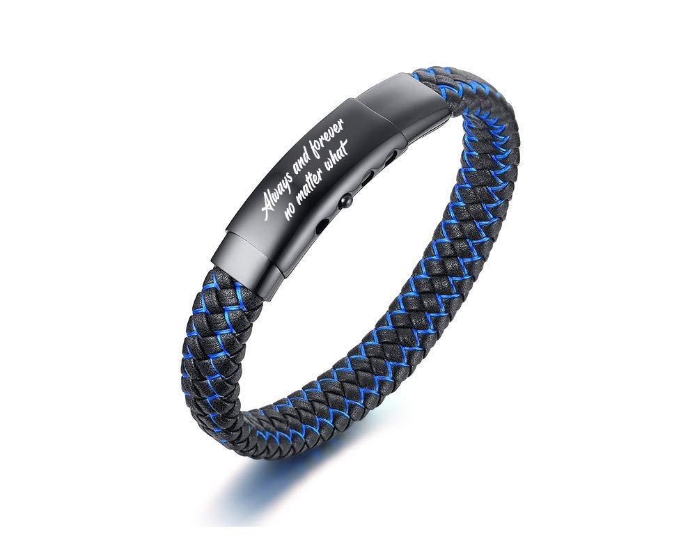 VNOX Inspirational Mantra Engraved Blue Braided Leather Adjustable Cuff Bangle Bracelet for Men - Motivational Gift for Him, Encouragement Jewelry for Daily Wear, Work & Special Occasions