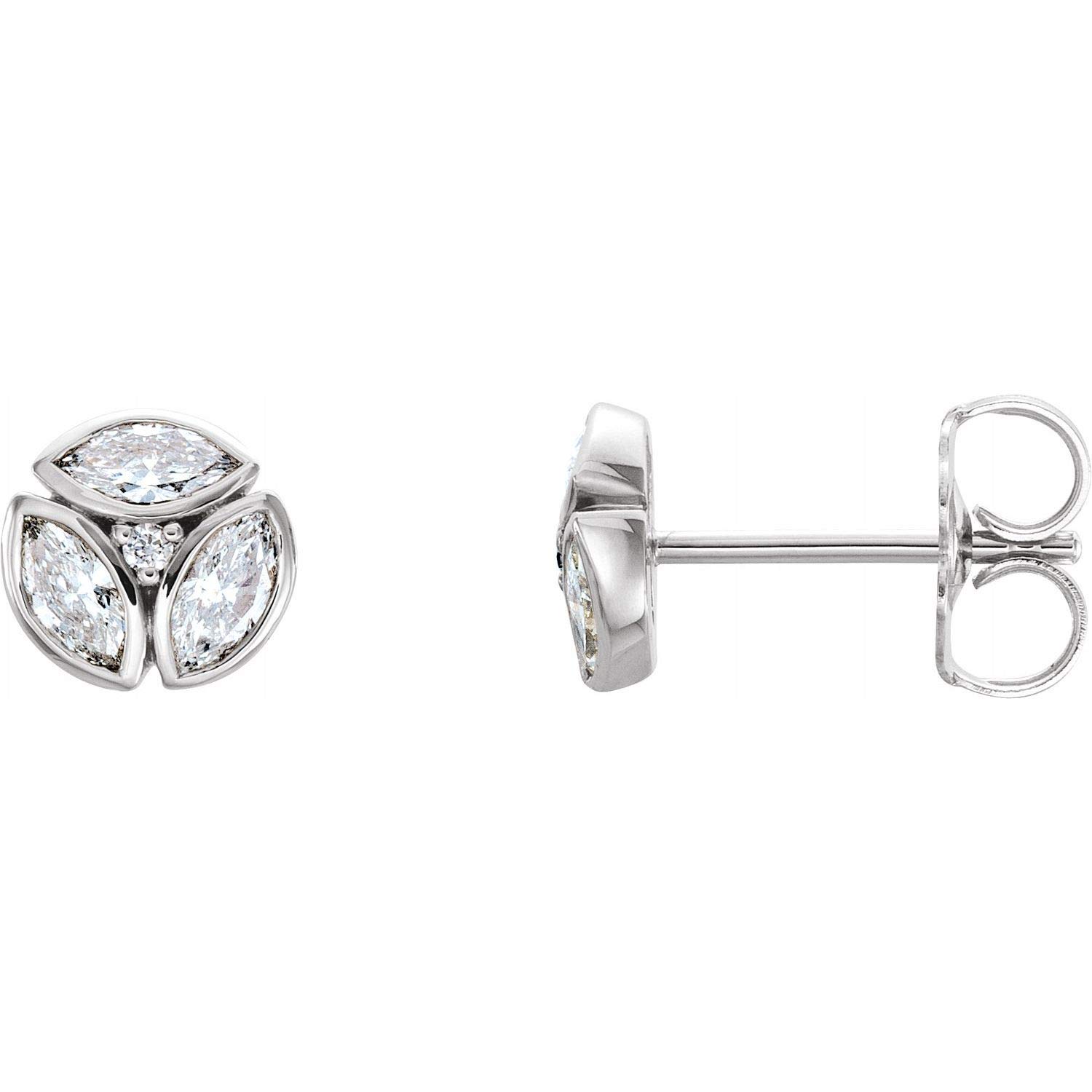 14K Gold, Platinum & Sterling Silver Marquise & Round Diamond Stud Earrings for Women | Luxury Fine Jewelry | Perfect for Weddings, Anniversaries & Special Occasions