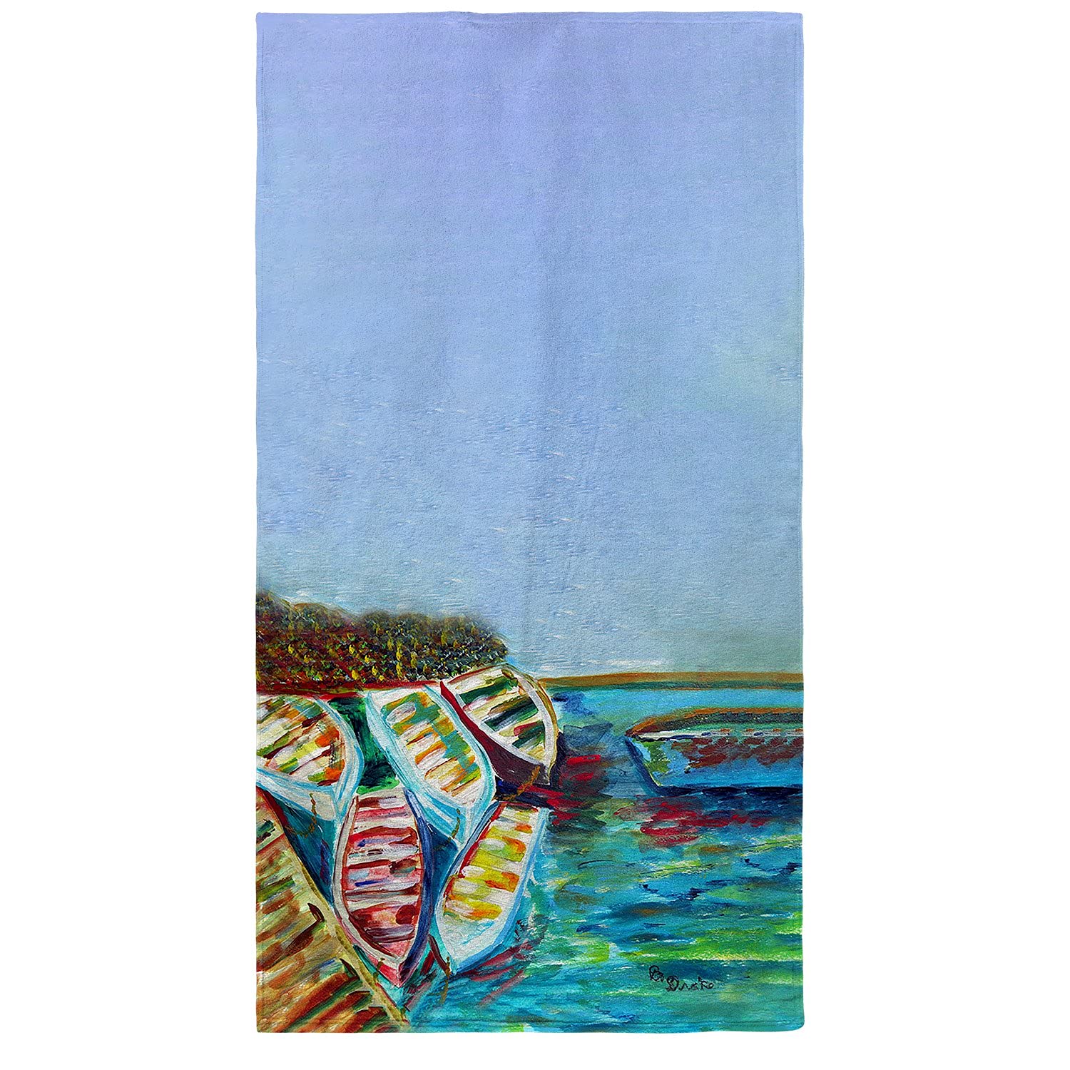 Betsy Drake Six Rowboats Beach Towel - Large Soft Absorbent Quick-Dry Towel for Pool, Beach, Yoga & Outdoor Activities