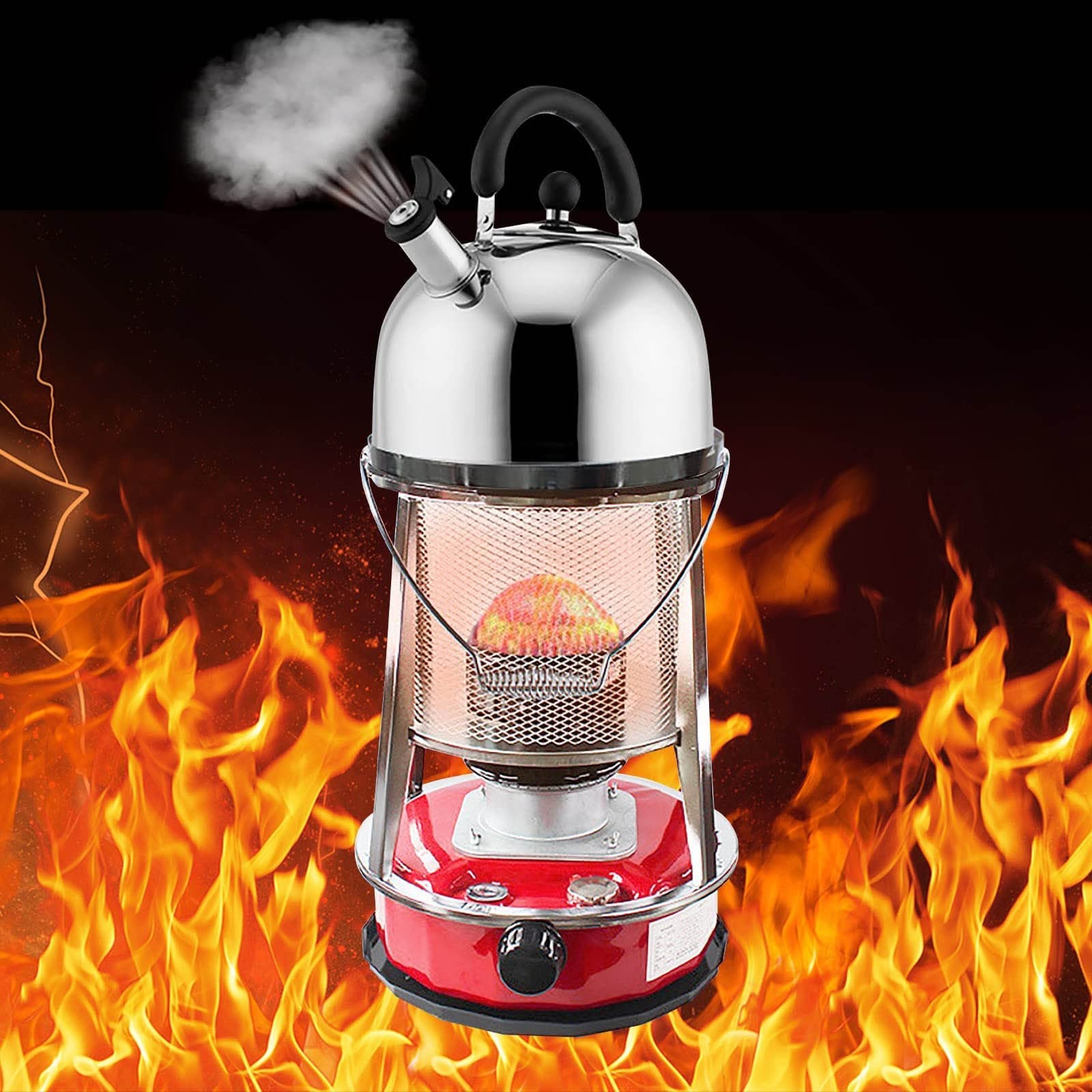 XXLL Red Kerosene Heater for Indoor Use - Non-Electric Portable Stainless Steel Oil Heater with Glass Burner & Stove Bag - 4.6L Capacity - Perfect for Home, Garage, Camping & Emergency Heating
