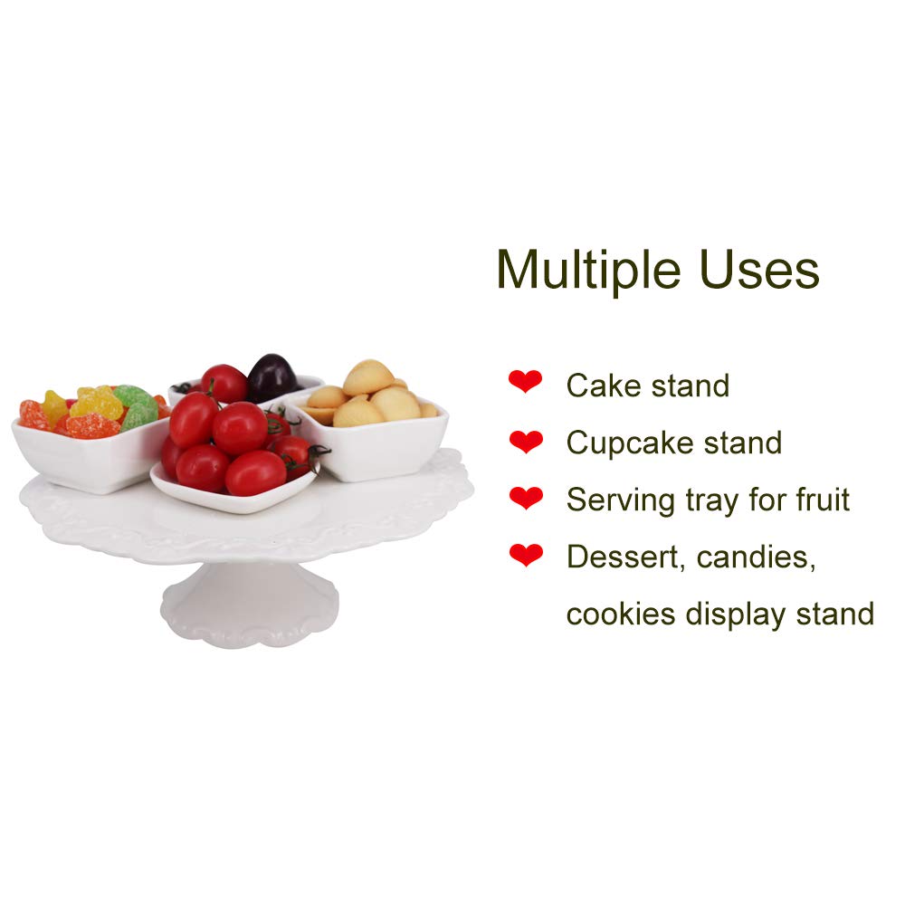 8 Inch Round White Ceramic Cake Stand - Elegant Cupcake & Dessert Display Plate for Snacks, Cookies, Cakes | Perfect for Baby Showers, Birthday Parties, Wedding Decorations & Buffet Table Centerpieces