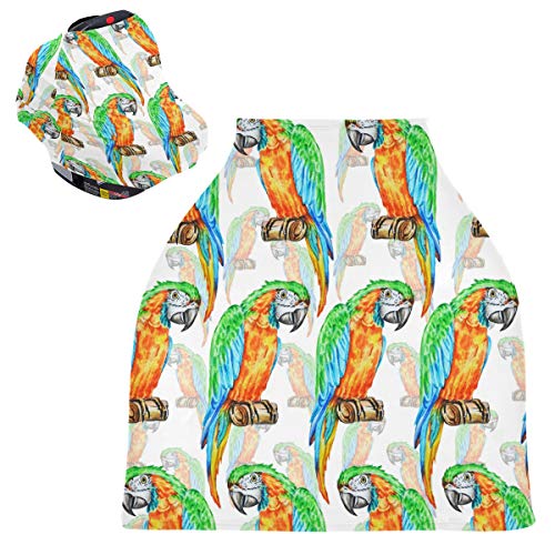 Macaw Parrots Baby Car Seat Canopy - Stretchy Infant Stroller Cover, Multi-Use Nursing & Shopping Cart Cover for Newborns | Perfect for Outings, Travel & Breastfeeding in Public