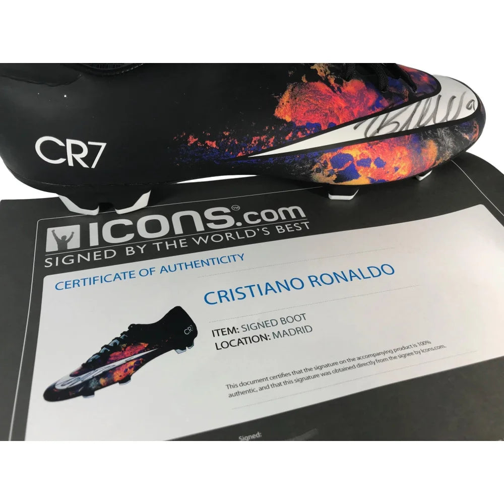 Authentic Cristiano Ronaldo Signed Nike Mercurial Victory CR7 Soccer Cleats - Black with COA - Limited Edition Football Boots for Collectors & Fans - Perfect for Display, Gifts, and Memorabilia Collections