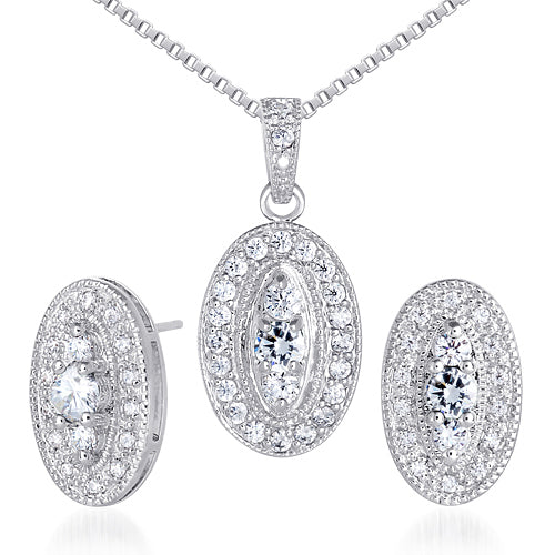 CZ Pendant Earrings Set in Sterling Silver for Women - Elegant Cubic Zirconia Dangle Earrings for Party, Wedding & Evening Wear