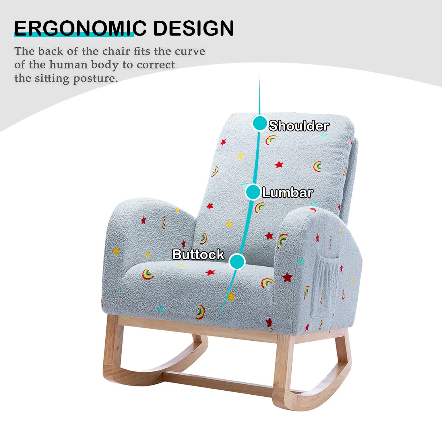Modern Upholstered Nursery Rocking Chair - Comfortable High Back Wooden Glider Rocker for Adults & Kids - Perfect for Nursery, Bedroom, Living Room & Relaxation
