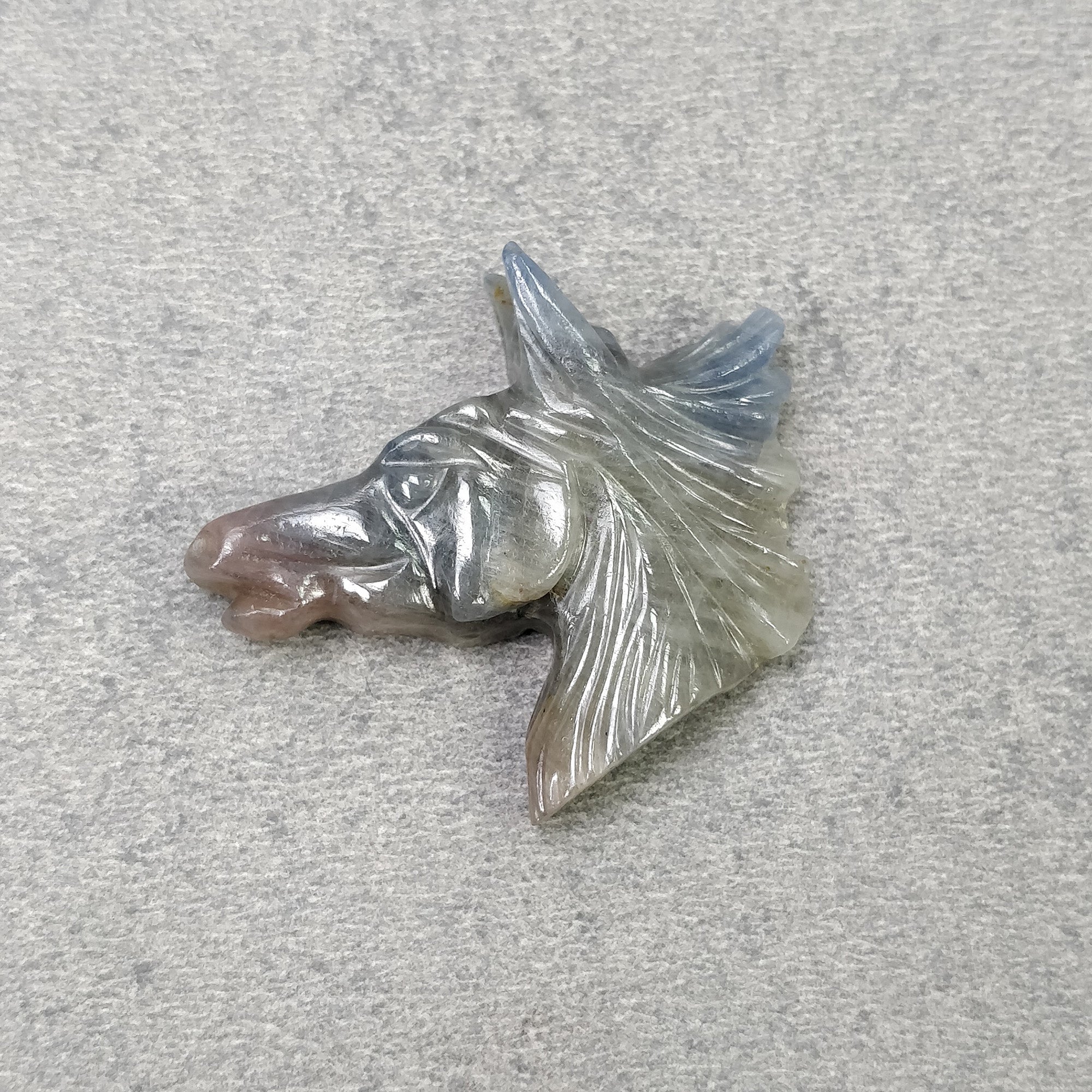 Natural Untreated 48.85cts Multi Sapphire Gemstone Hand Carved Horse Head Sculpture (34x26mm) - Perfect for Jewelry Making, Crystal Healing & Collectors (Includes Video)