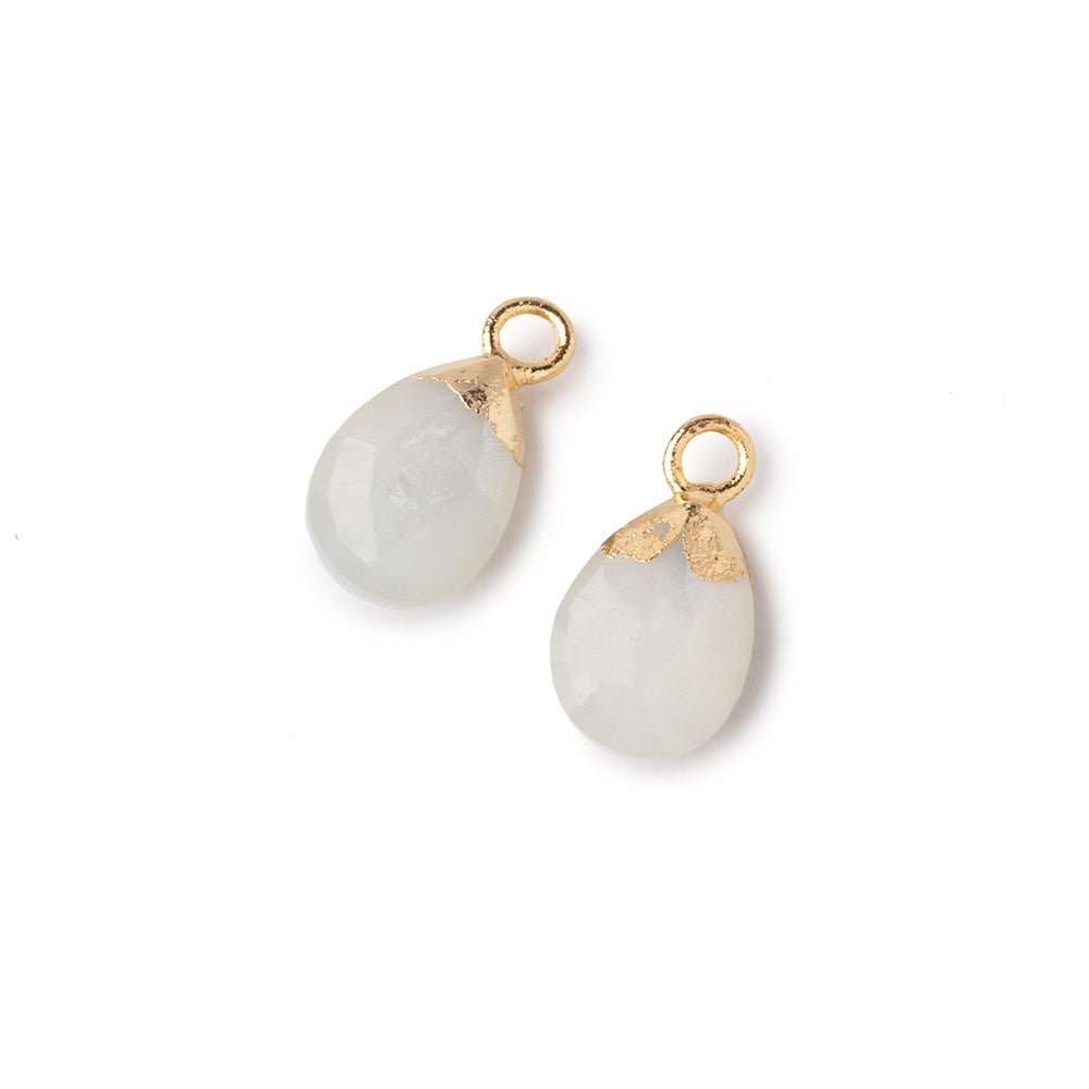 10x7mm Gold Leafed White Moonstone Faceted Pear Pendant Set of 2 - Elegant Jewelry for Women, Perfect for Weddings, Parties & Special Occasions